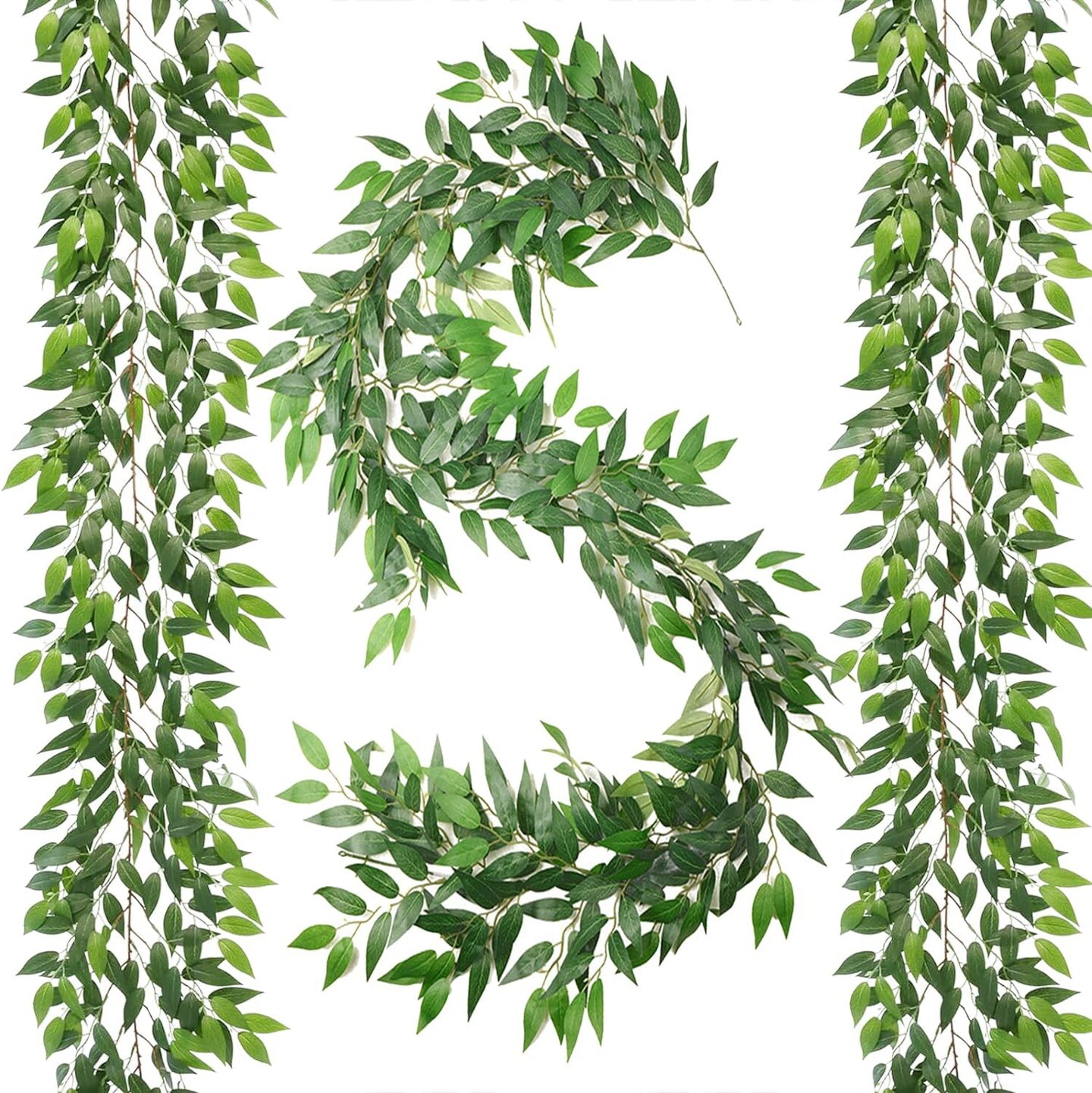 75inch/3pcs Artificial Italian Ruscus Vines, Silk Vine Garland with Green Leaves