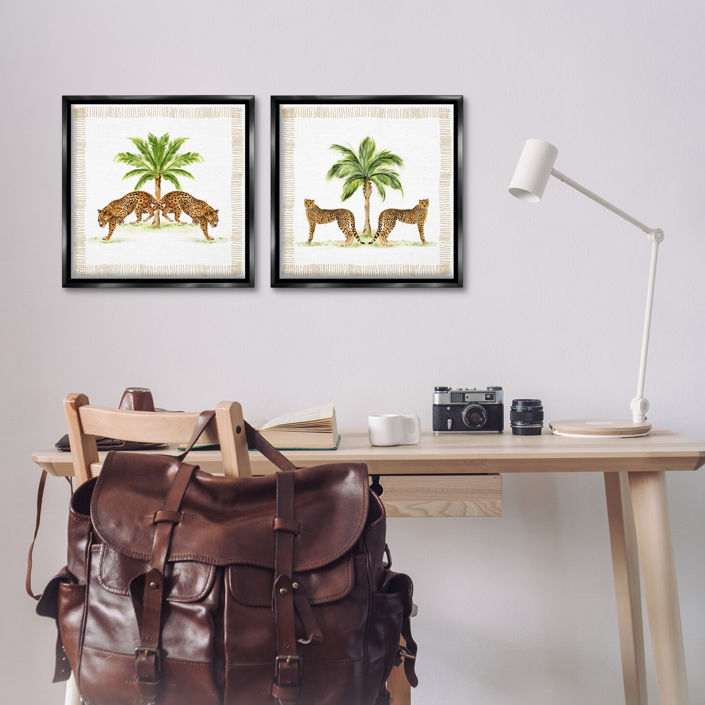 Stupell Industries Symmetrical Leopards & Palm Trees 2pc Floating Frame Set By Janet Tava