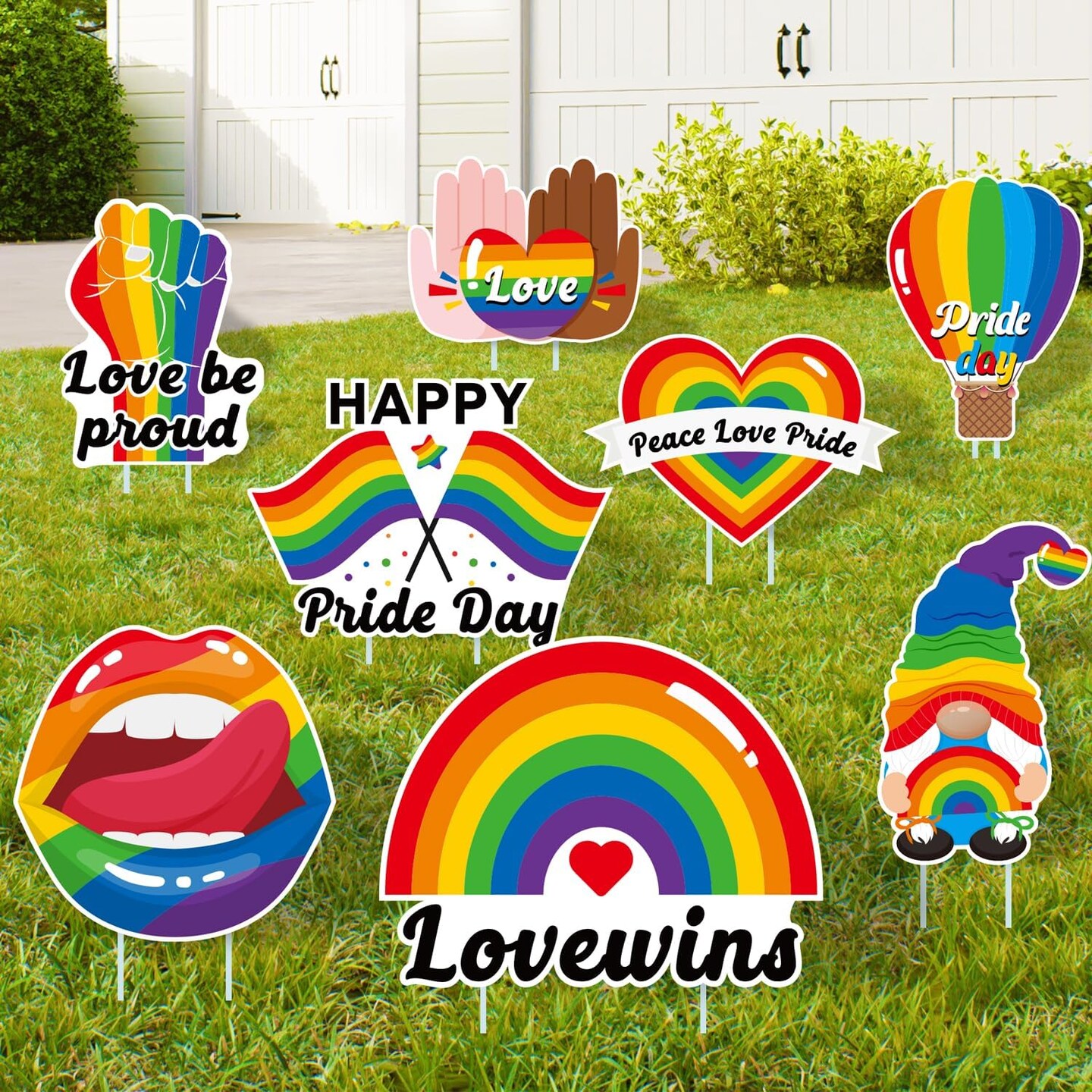 8 Pieces Pride Yard Signs with 16 Pieces Stakes Decorations