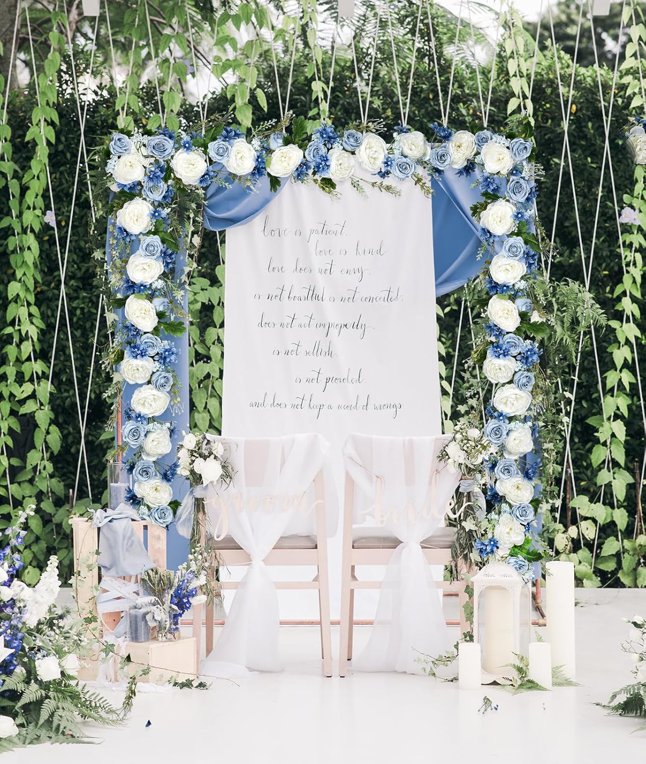 2 Pack Artificial Peony Flower Garland - 6ft Silk Peony Red Flower Garland (Blue and White)