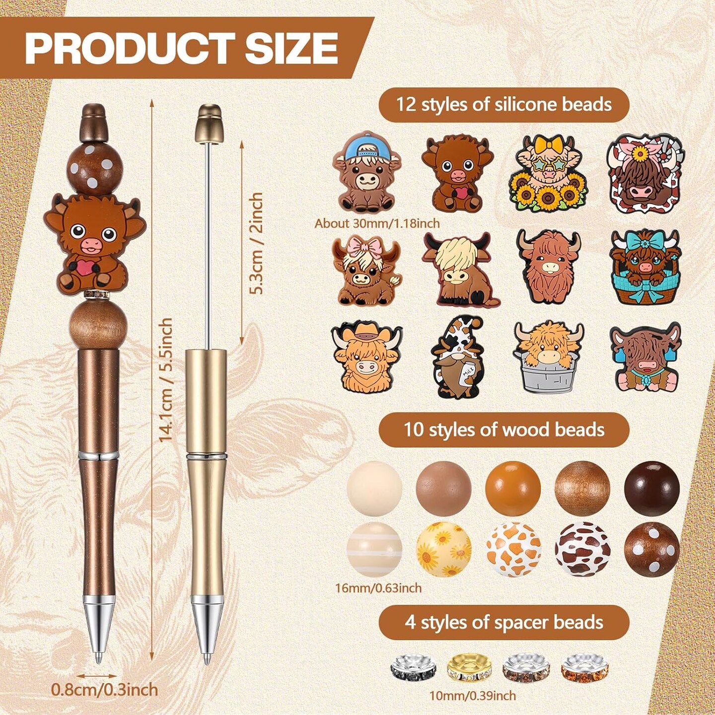 12 Set Beadable Pens Assorted Bead