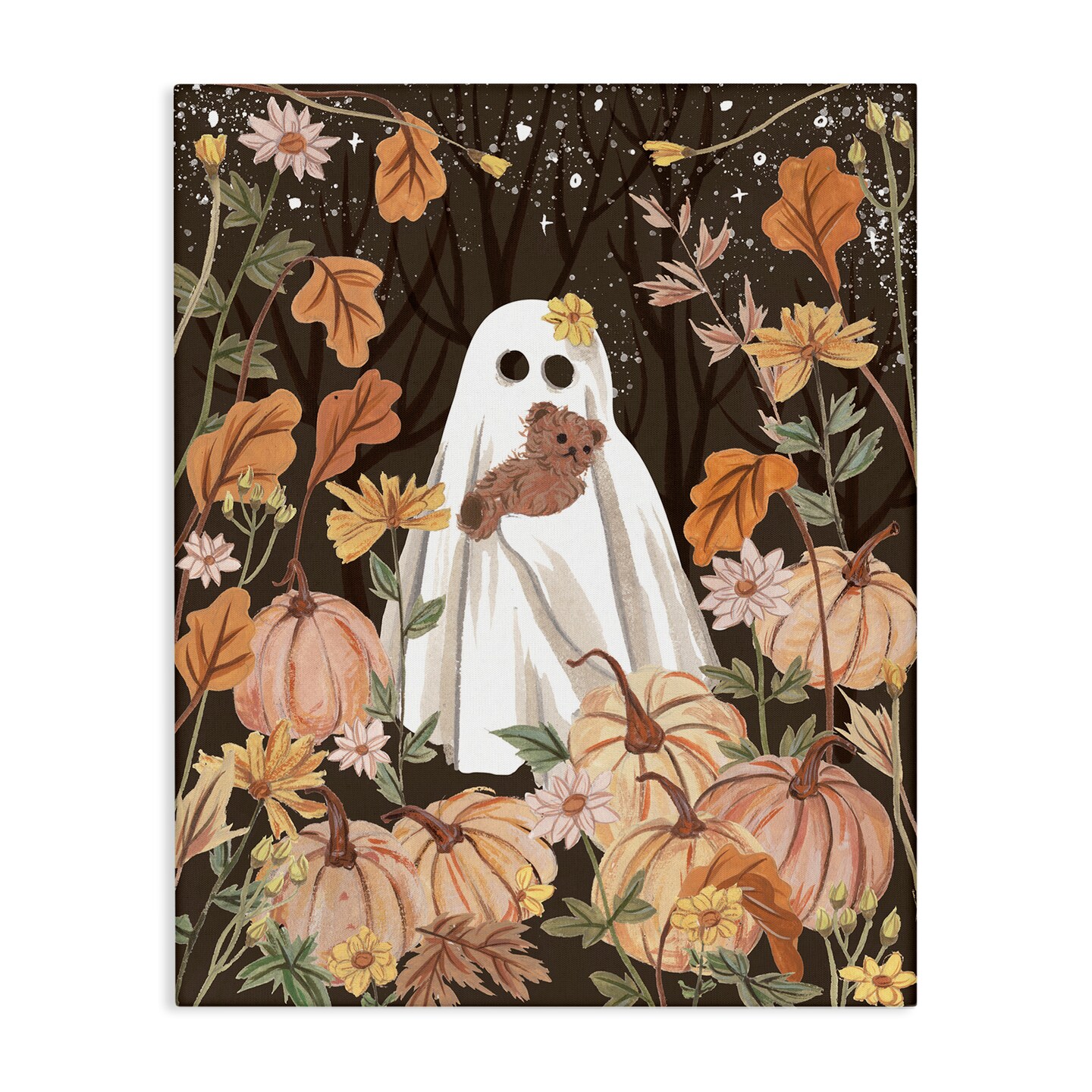 Stupell Industries Pumpkins & Ghost with Teddy Bear Canvas By Melissa Wang