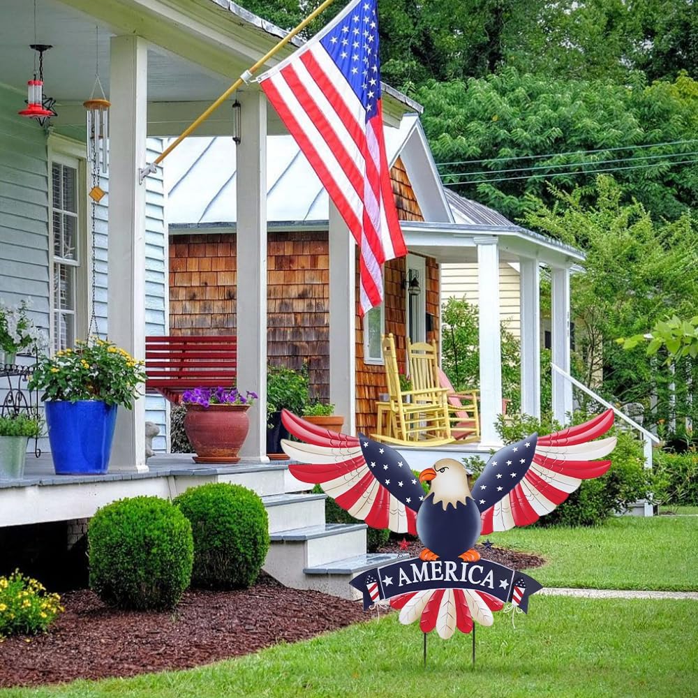28" Large Bald Eagle Patriotic Decorative Garden Stakes for Fourth of July Decorations