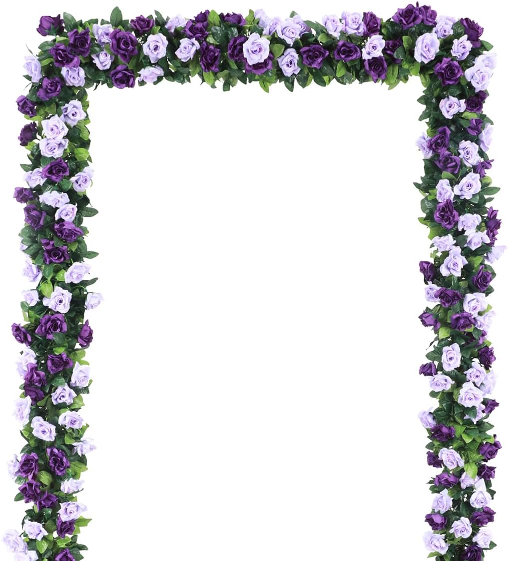 3Pack Artificial Rose Flower Garland, 23.7FT Fake Vines Silk Flowers (Purple)