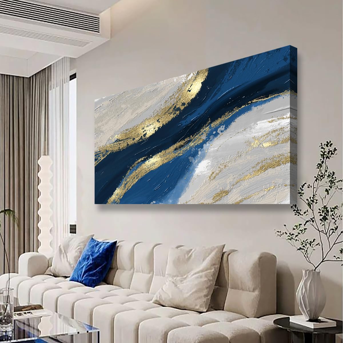 Abstract Canvas Wall Art for Living room Office Bedroom Golden Blue Wall Art