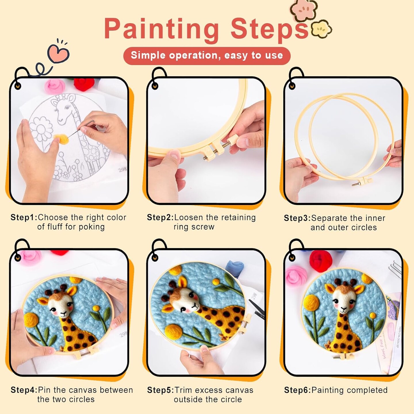 Needle Felting Kit Beginner with Video Tutorials, Cute Giraffe Needle Felting Wool Kits Include Wool, Needles, Foam Pad, Felt Cloth, Instructions