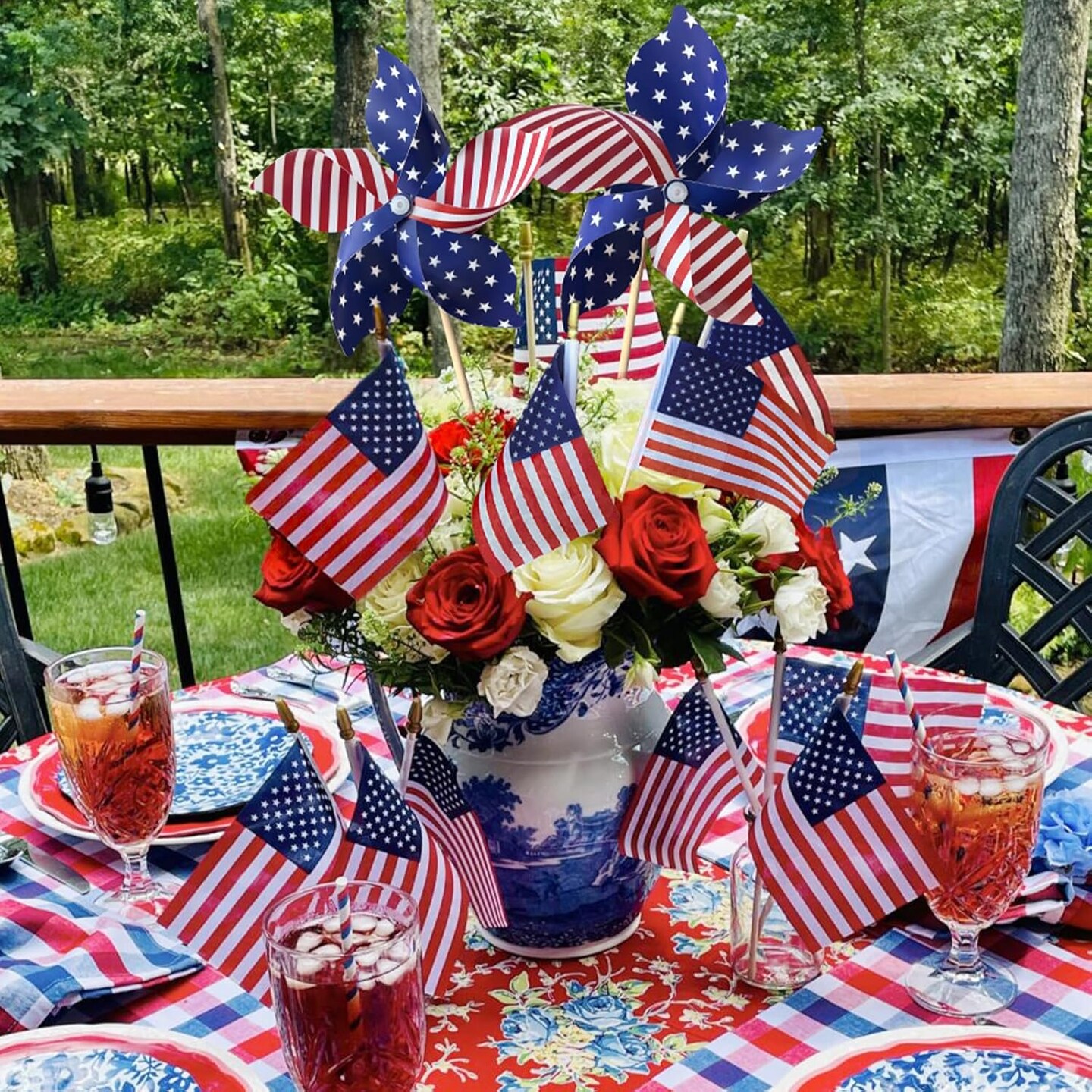 4th of July Decorations - Fourth of July Deals - 36 Patriotic Stars and Stripes Pinwheels &#x26; Flags