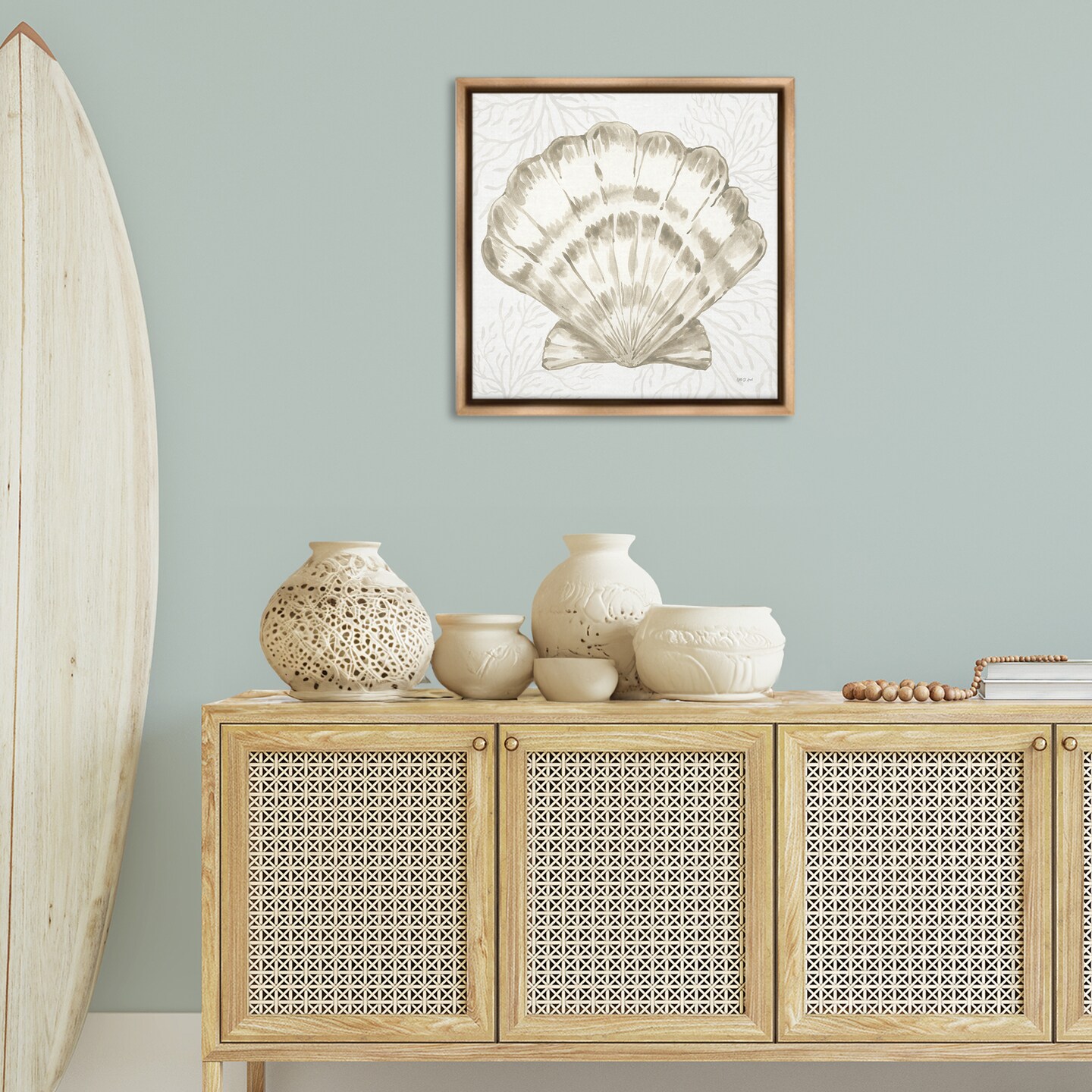 Stupell Industries Clam Shell & Neutral Coral Floating Frame By