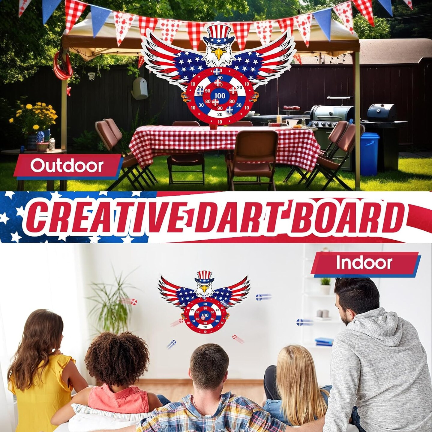 Patriotic Dart Board Party Game Set with 6 Sticky Balls (Eagle)