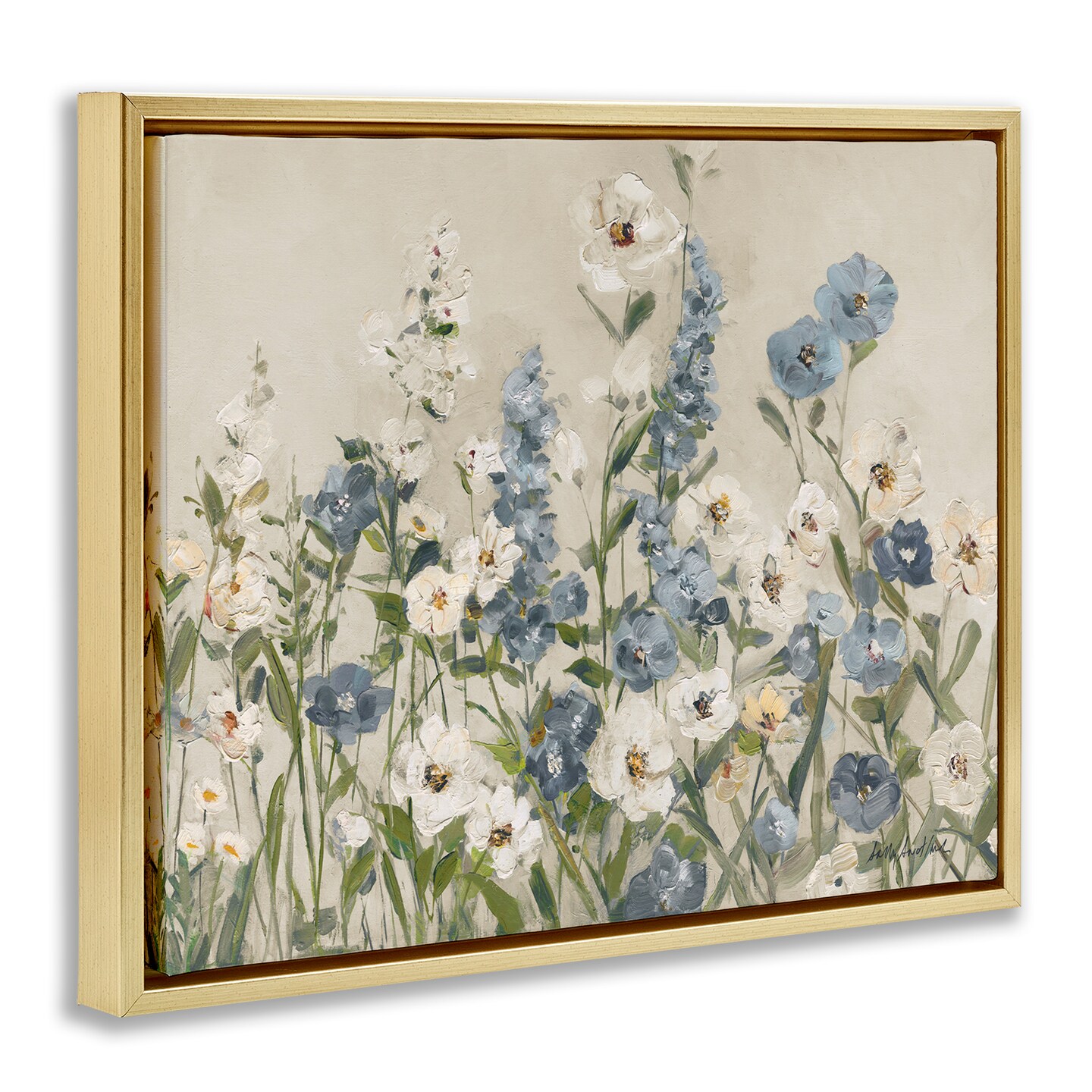 Stupell Industries Garden Blossoms in Blue & White Floating Frame By Sally Swatland