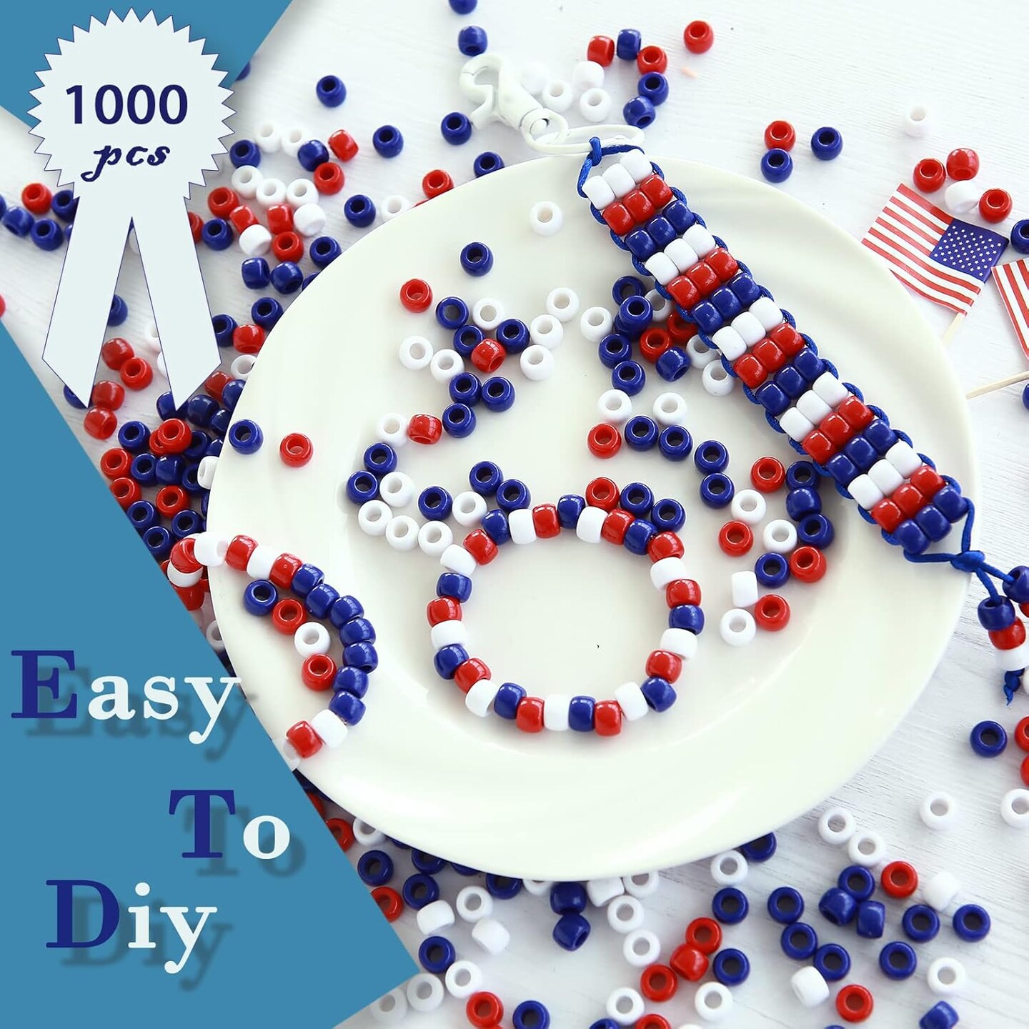 1000 Pcs Pony Beads Plastic Craft Beads