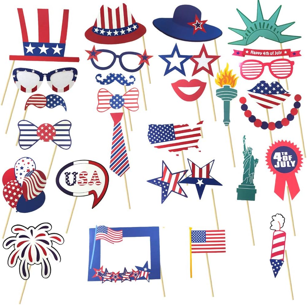 Patriotic Party Decorations Patriotic Photo Booth Props, American Flag, Uncle Sam Hat, Patriotic Cutouts Fourth 4th of July Decorations Supplies