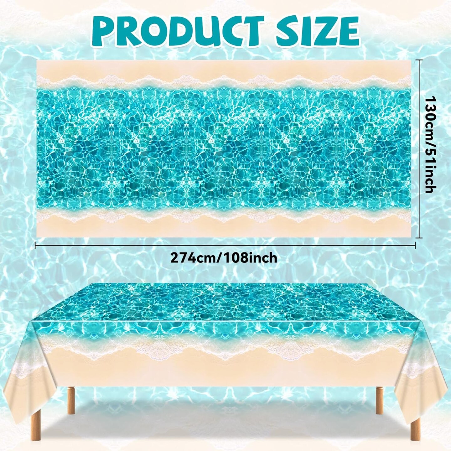 3Pcs Beach Party Birthday Decoration Summer Ocean Wave Waterproof Tablecloth (108 x 54In)