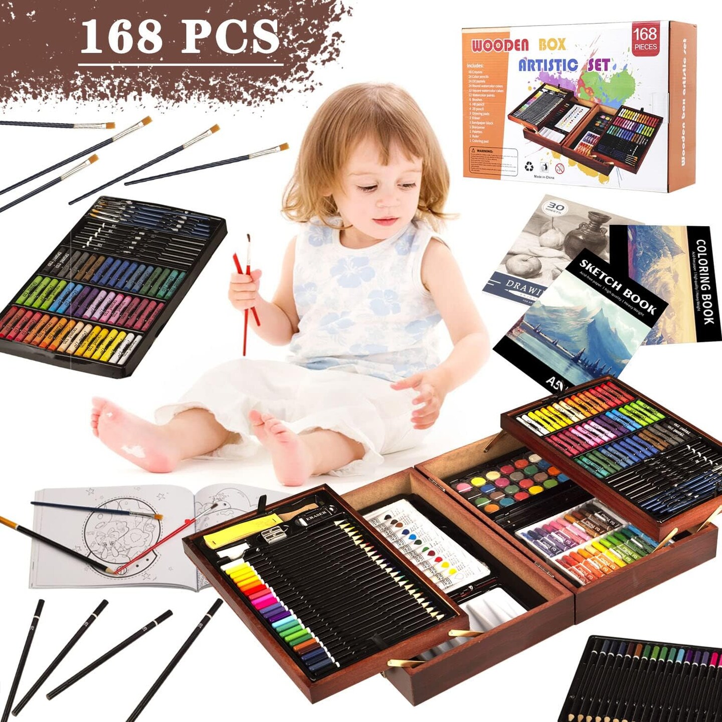 Wooden Art Set Crafts Drawing Painting Coloring Kit
