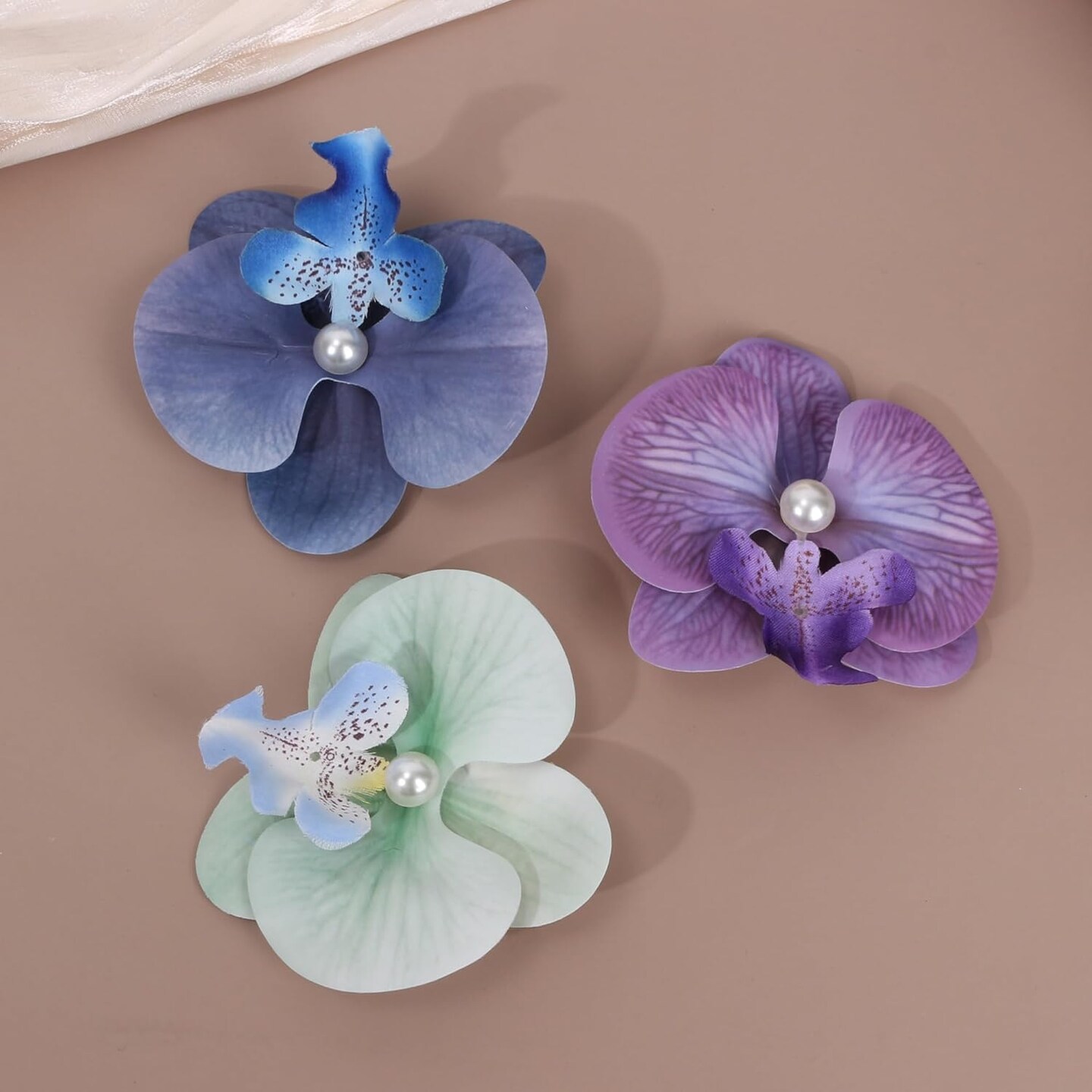 6 Pcs Hawaiian Tropical Orchid Hair Clips (White Pink Purple)