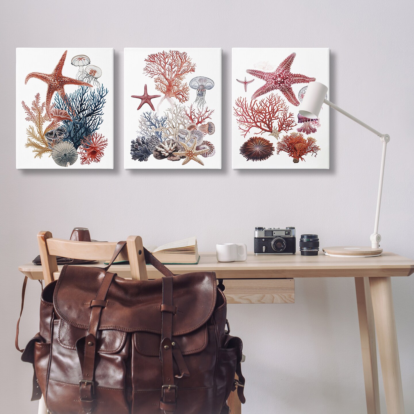 Stupell Industries Undersea Creatures with Coral 3pc Canvas Set By Ramona Murdock