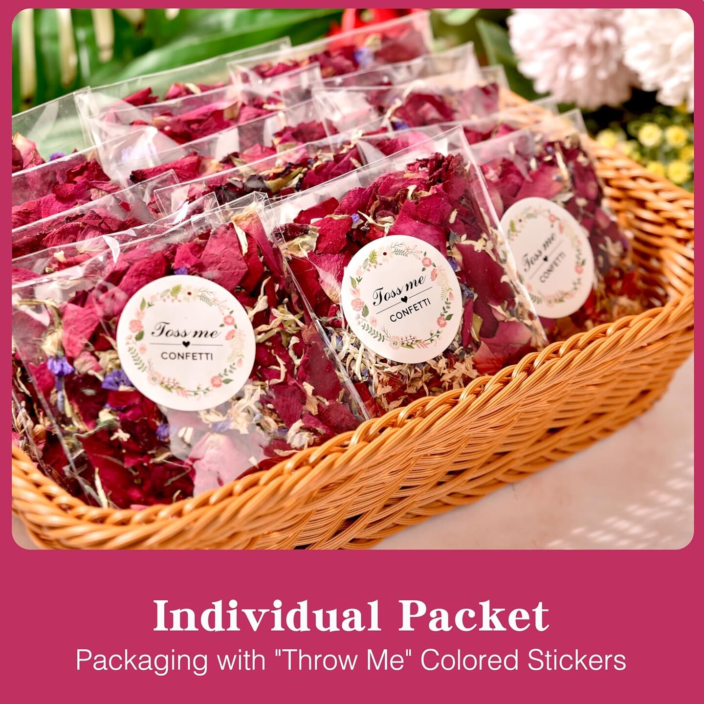 20 Pack Biodegradable Confetti, Dried Flower Petals (Red Rose &#x26; Lavender &#x26; Marigold)