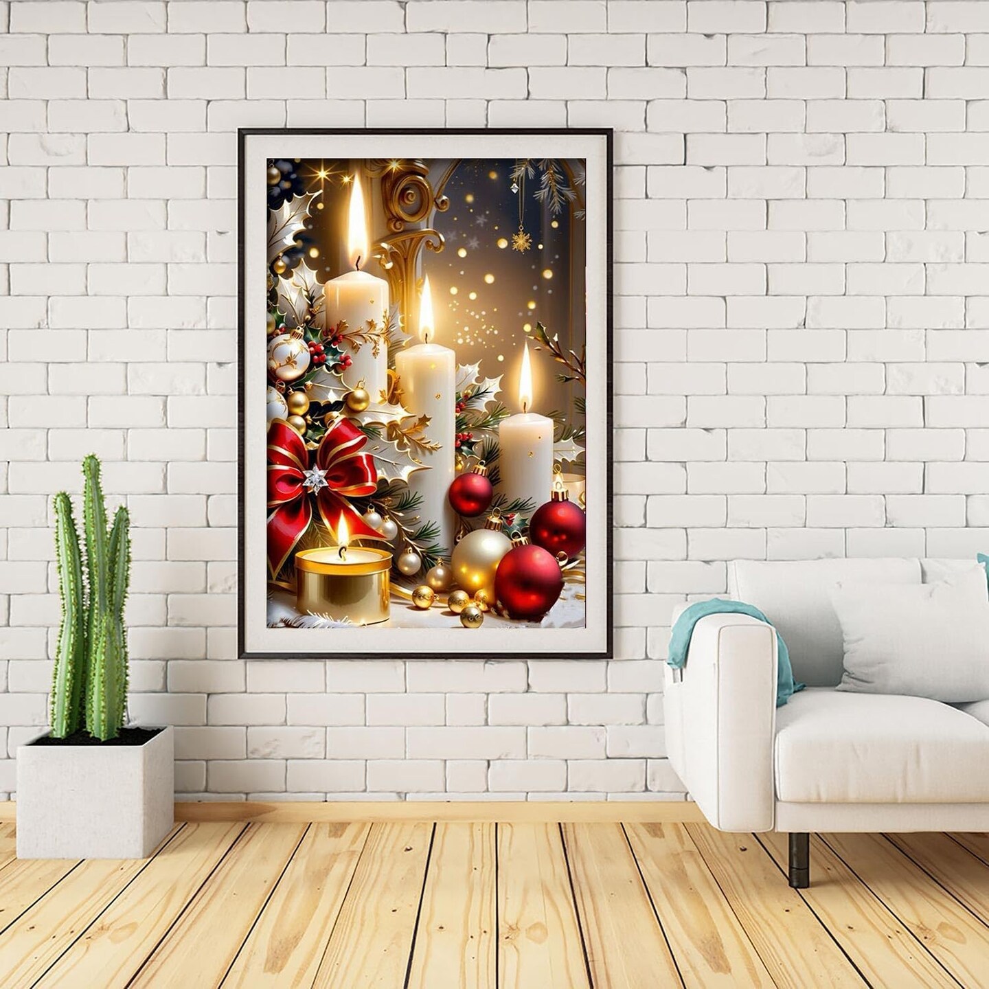 Christmas Diamond Painting Kits for Adults, Christmas Candles Diamond Art (12x16inch)