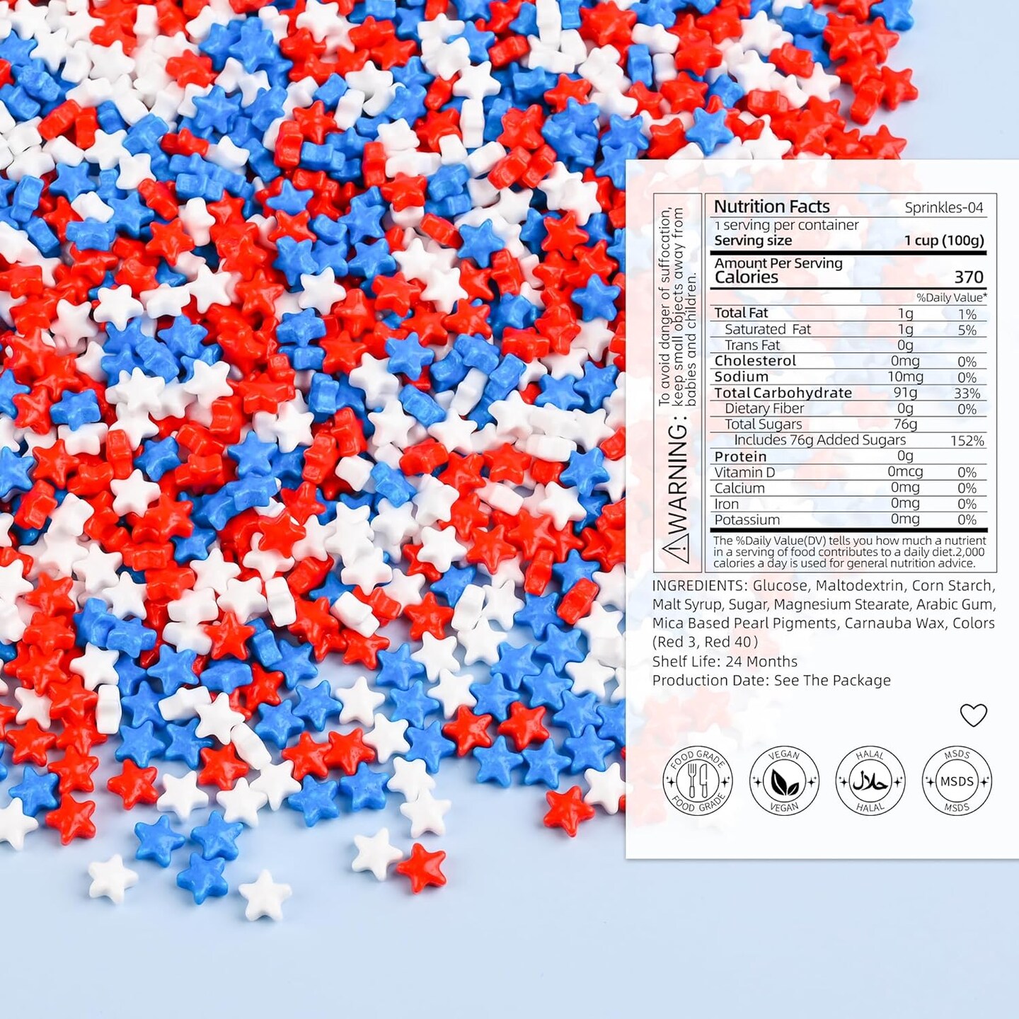 Star Sprinkles for Cake Decorating, 4th of July Sprinkles for Cupcakes, Red White and Blue Star Candy Perfect for Independence Day Dessert Party 3.52 Ounce