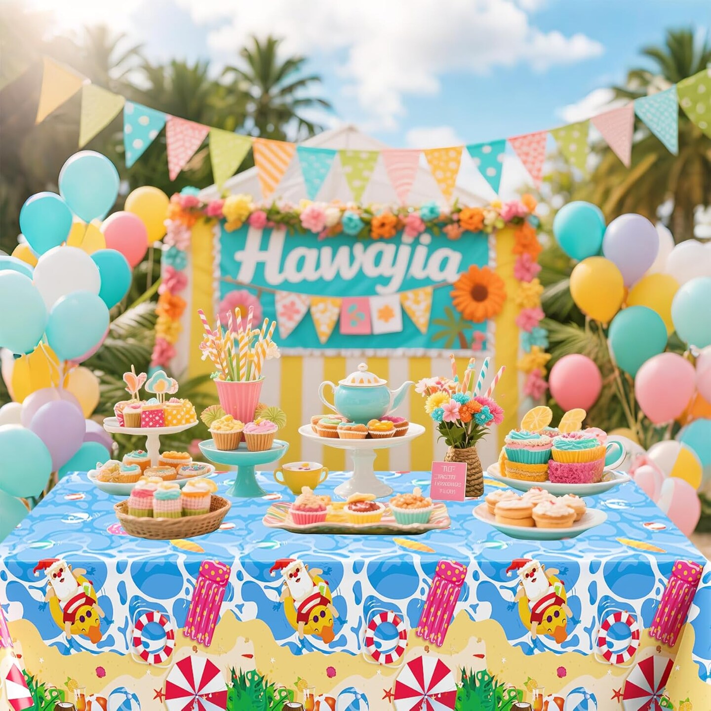 3Pcs Christmas in July Plastic Tablecloth, 54 x 108 Inch Summer Beach Table Cover