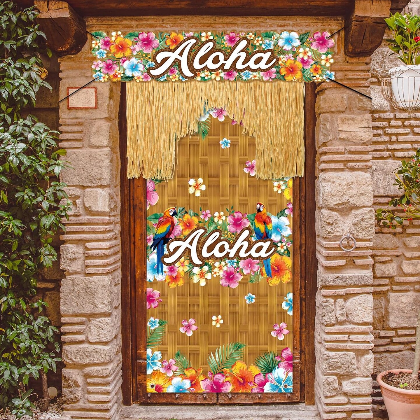 3 Pcs Hawaiian Luau Party Decoration Set Aloha Luau Party Front Door Banner Porch Sign