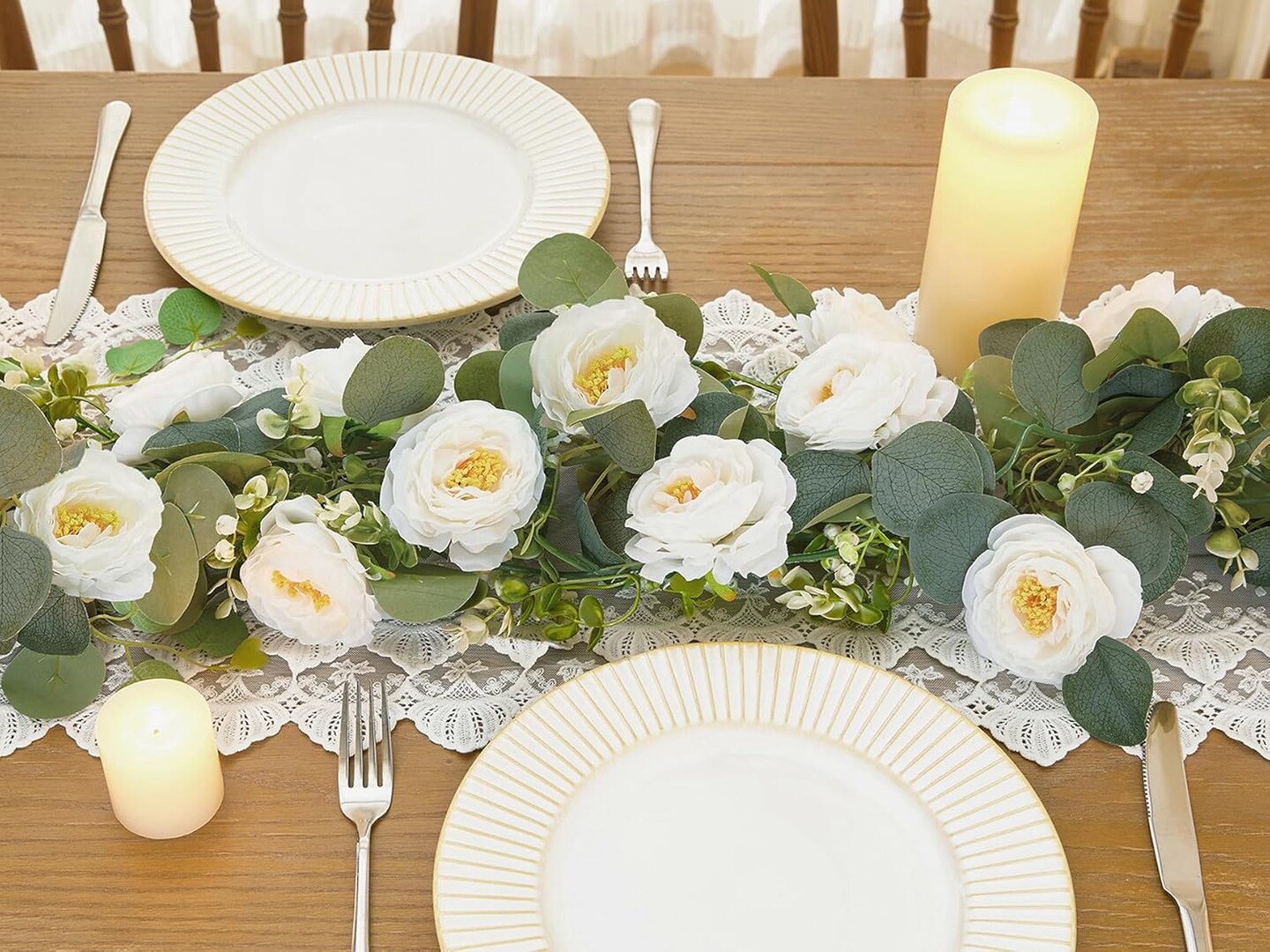 2 Pack 5.91Ft Artificial Eucalyptus Flower Garland with White Roses