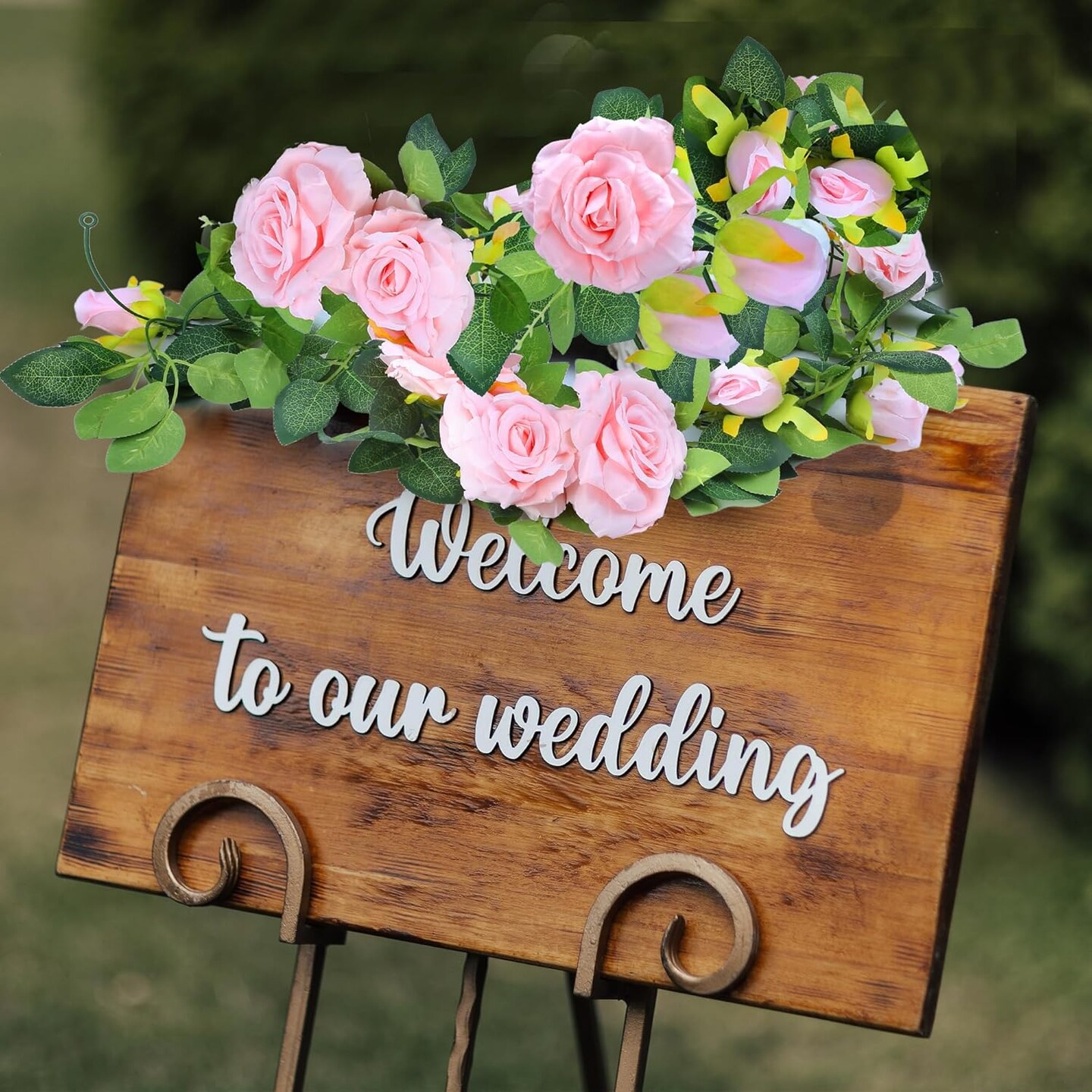 2Pcs 15.5Ft Artificial Rose Vine Fake Flower Garland Floral Garland Faux Silk (Pink)