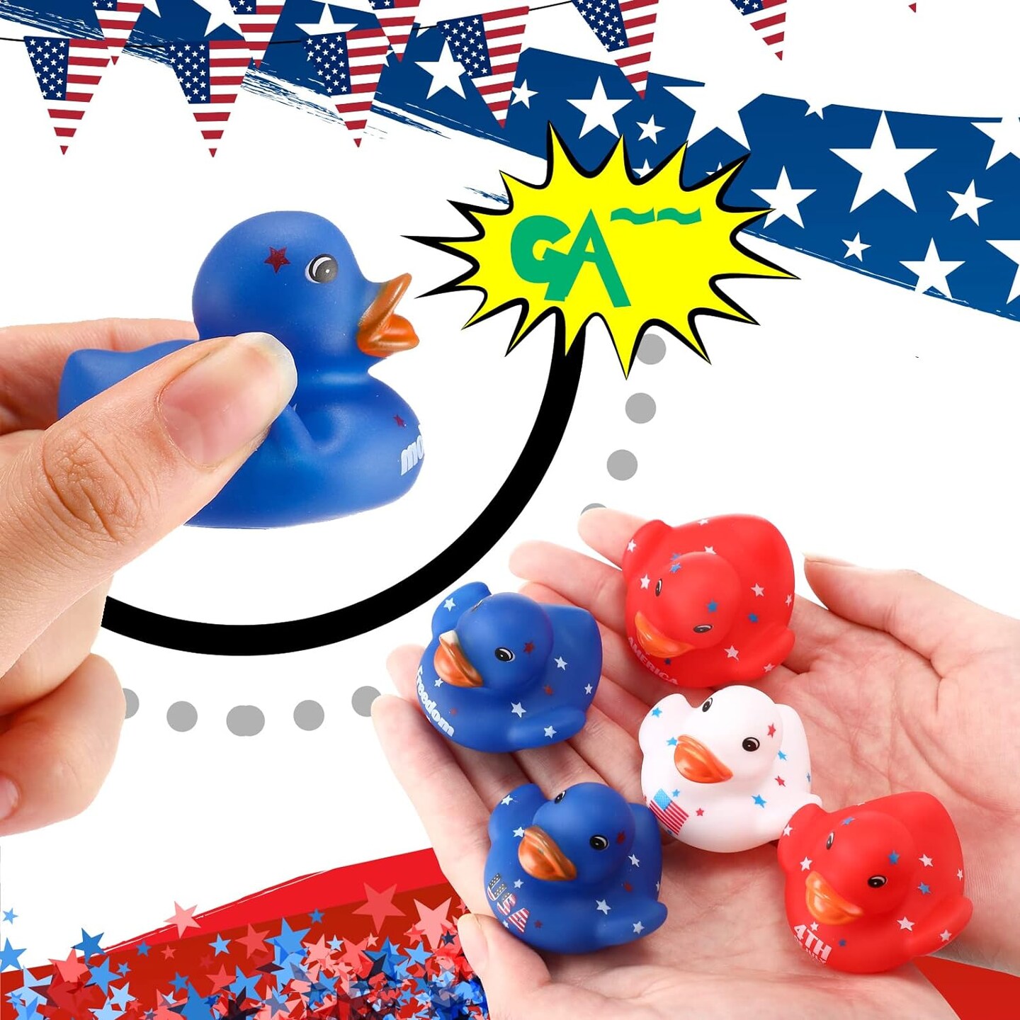 50 Pcs Patriotic Rubber Ducks 2'' Blue Red White Mini Ducks in Bulk for Party Favors