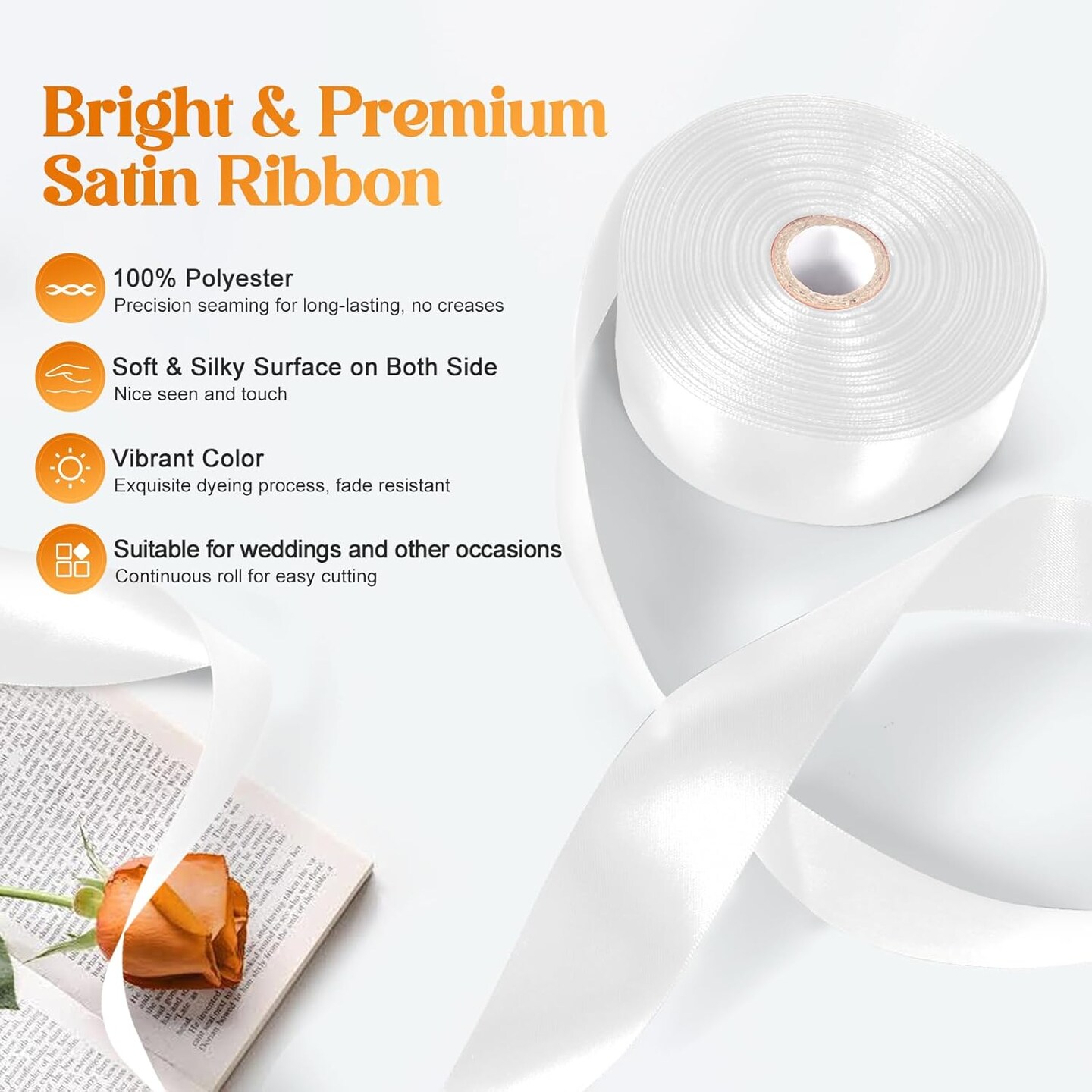White Satin Ribbon 1-1/2 Inch Wide&#xD7;50 Yards