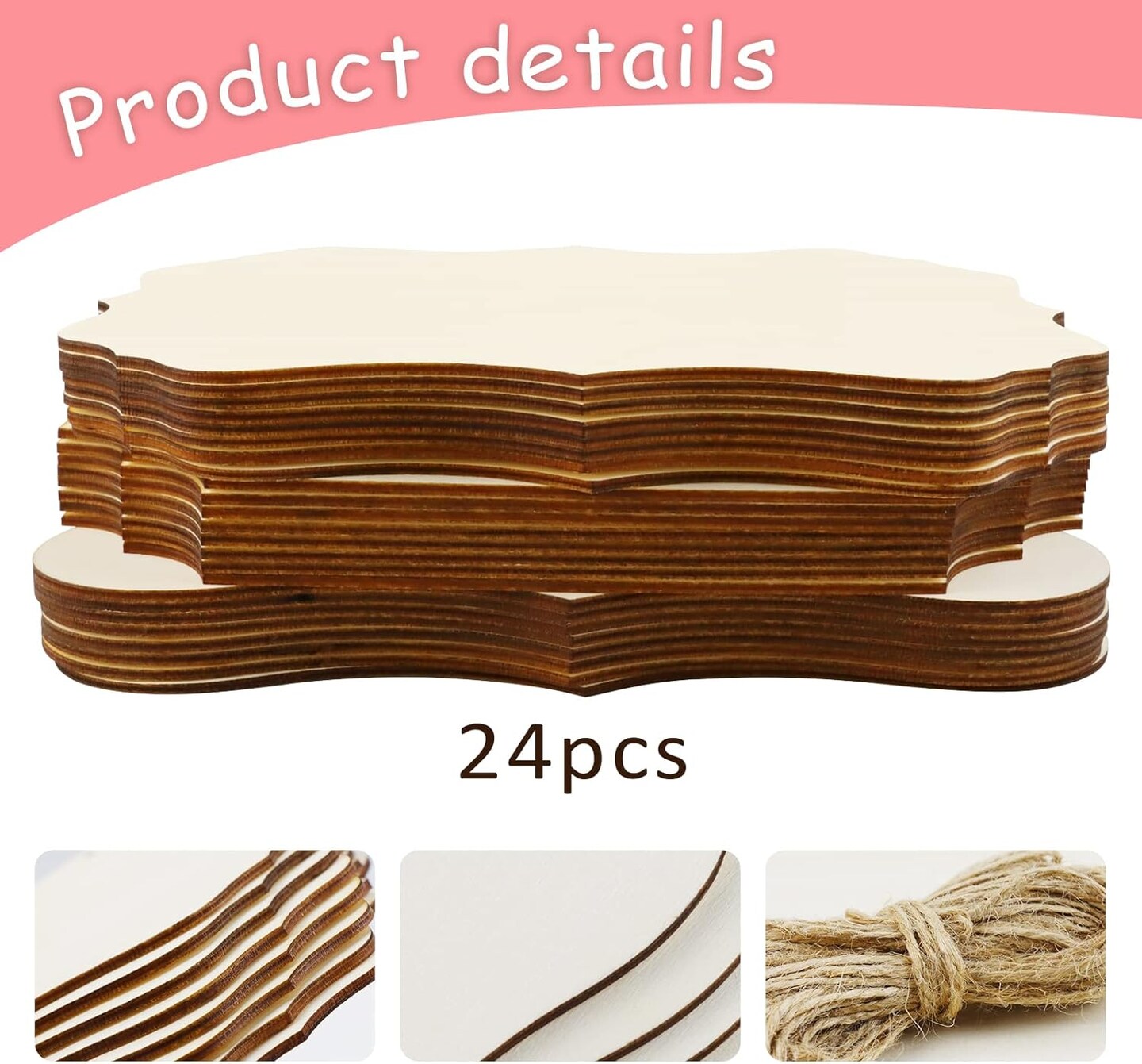 24 Pieces Unfinished Hanging Wood Sign Blank with Ropes(3 Style)