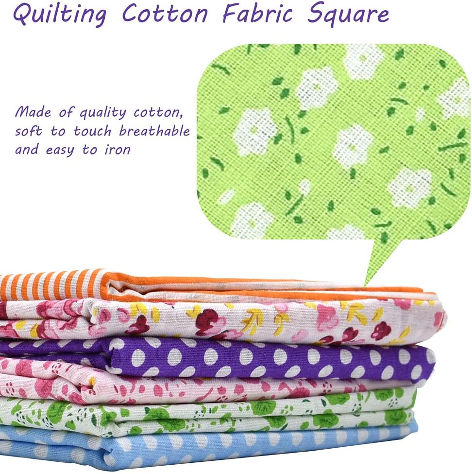 42Pcs Quilting Cotton Fabric Squares Sheets Pre-Cut (Red/Pink/Yellow/Green/Blue/Purple)