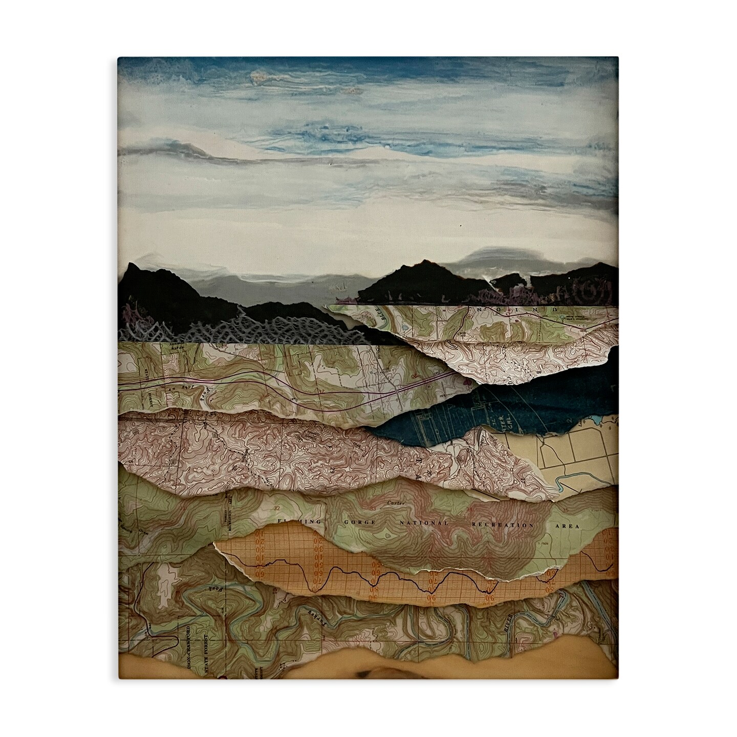 Stupell Industries Map Collaged Mountains Landscape Canvas By Stacy Gresell