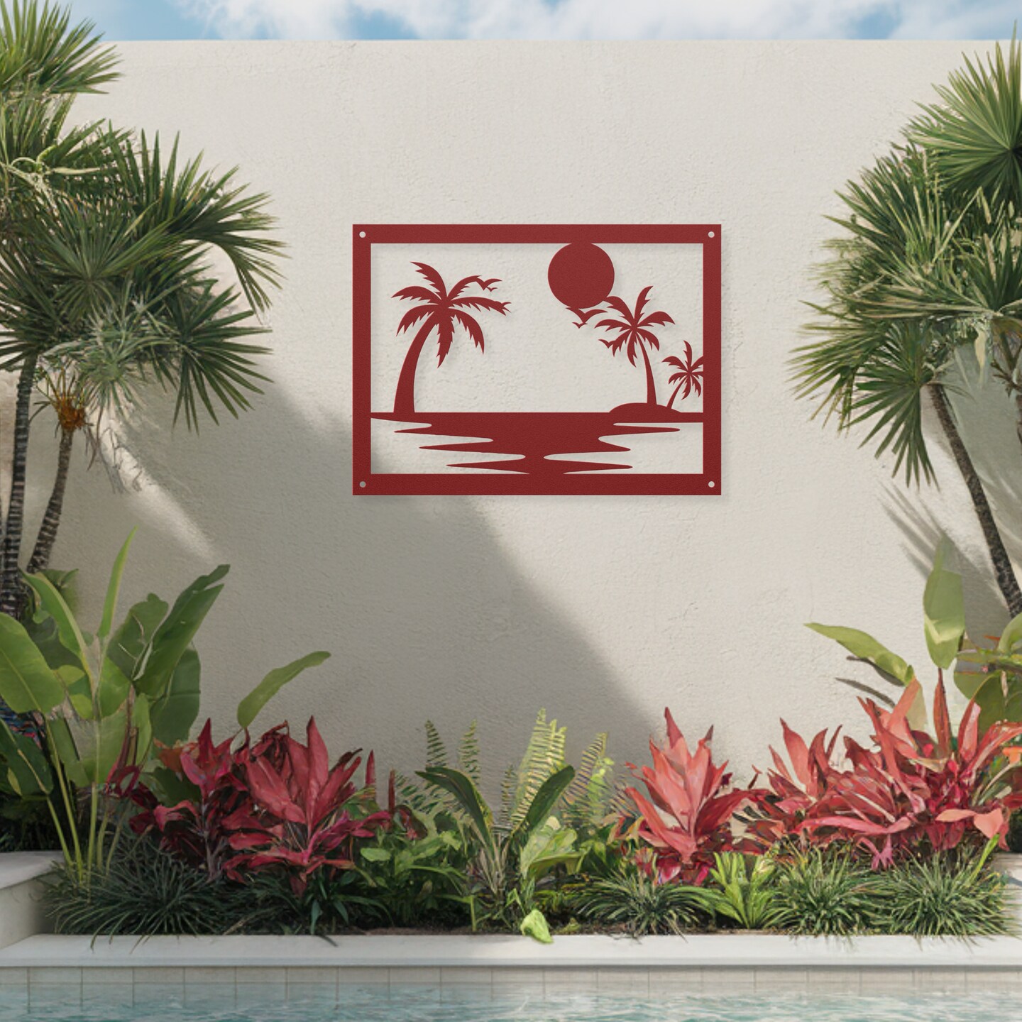 Tropical Wall Art Metal Sign Poolside Hanging Decor Exterior Laser Cut  Metal Wall Art Decorative Beach House Patio Steel Outdoor Decoration |  MakerPlace by Michaels, image size:1080x1080