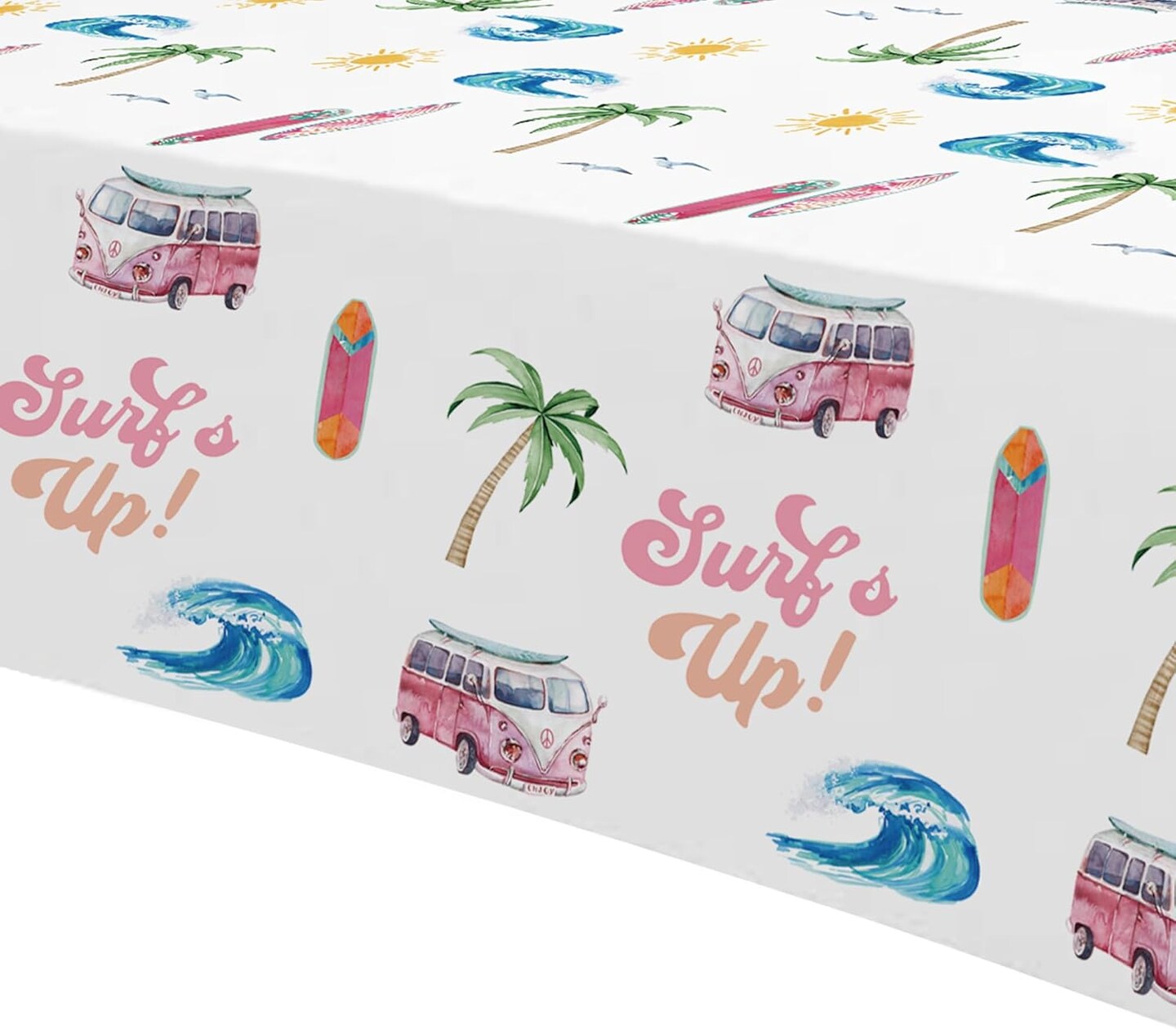 Surf&#x27;s Up Party Decorations Tablecloth Girls - Disposable Pink Surf Birthday Party Supplies Table Cover