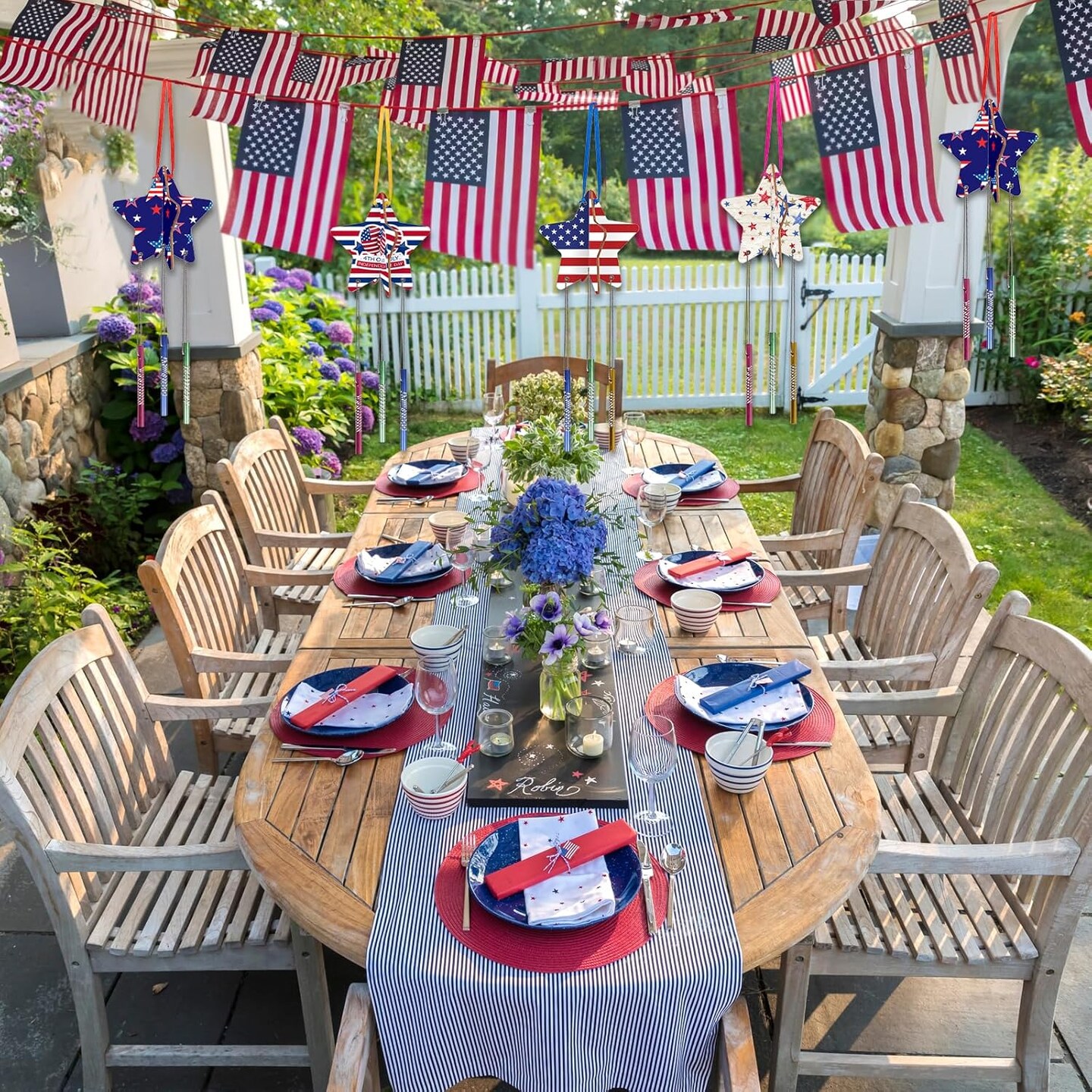 Patriotic 3D Star Wind Chimes Craft Kit for Kids – DIY American Flag Wooden Decor for 4th of July, Memorial Day, Veterans Day – Indoor & Outdoor Independence Day Activity