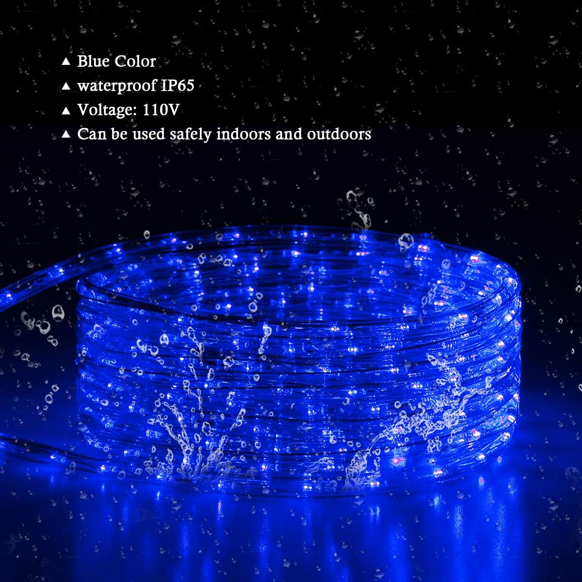 100Ft Blue LED Rope Lights, Outdoor String Lights Waterproof Decorative Lighting for Indoor/Outdoor, Camper Lights for Outside, Deck, Patio, Eaves, Backyards Garden, Christmas Decorations