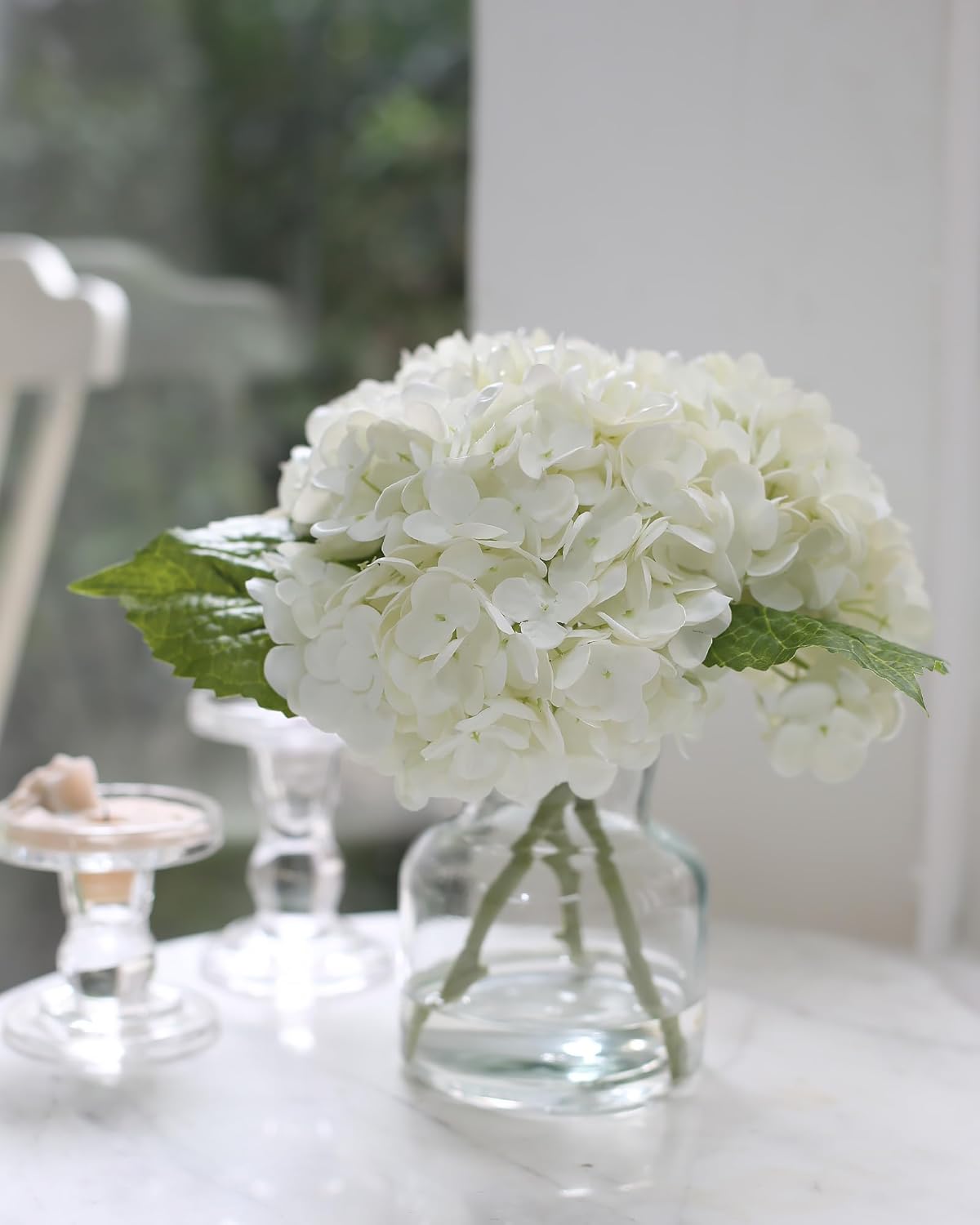 Real Touch Artificial Flowers With White Hydrangea in Vase for Home Decoration, Fake Hydrangea Centerpieces