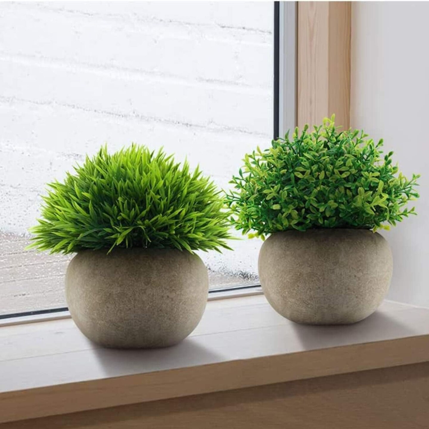Mini Sage Green Potted Boxwood Topiary Artificial Plants for Home Decor Indoor, Farmhouse House Plant Office Small Desk Shelf Apartment Coffee Bar Bathroom Decor Guest Room, Small Fake Plant