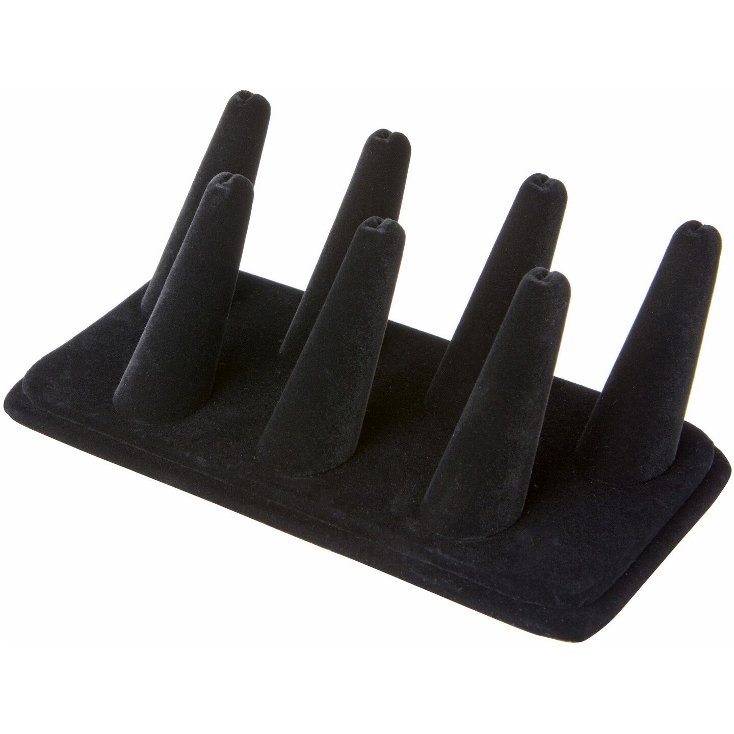 Plymor Black Velvet Ring Finger Display, Seven on Rectangular Base, 6.75&#x22; W x 3.5&#x22; D x 2.25&#x22; H