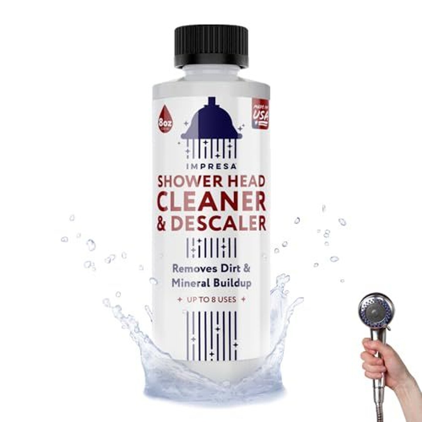 8 UsesHard Water  Shower Head Cleaner Solution - Universal Limescale Remover for Shower Head - Calcium Lime Rust Remover for Better Water Flow - Made in USA