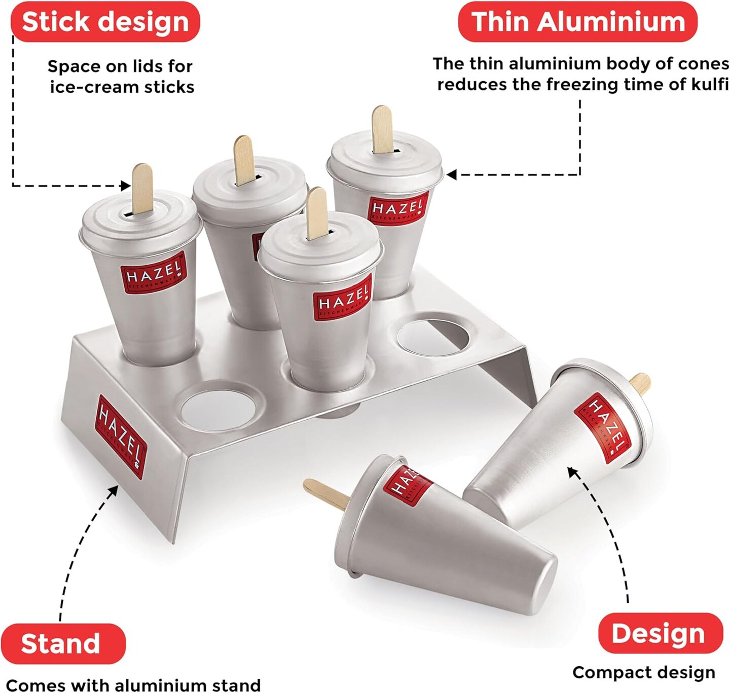 Aluminium Kulfi Mould Set of 6 & 12 Ice cream Sticks | Reusable Ice Cream & Popsicle Maker | DIY Kulfi Molds for Homemade Frozen Treats, Ice Pops & Desserts