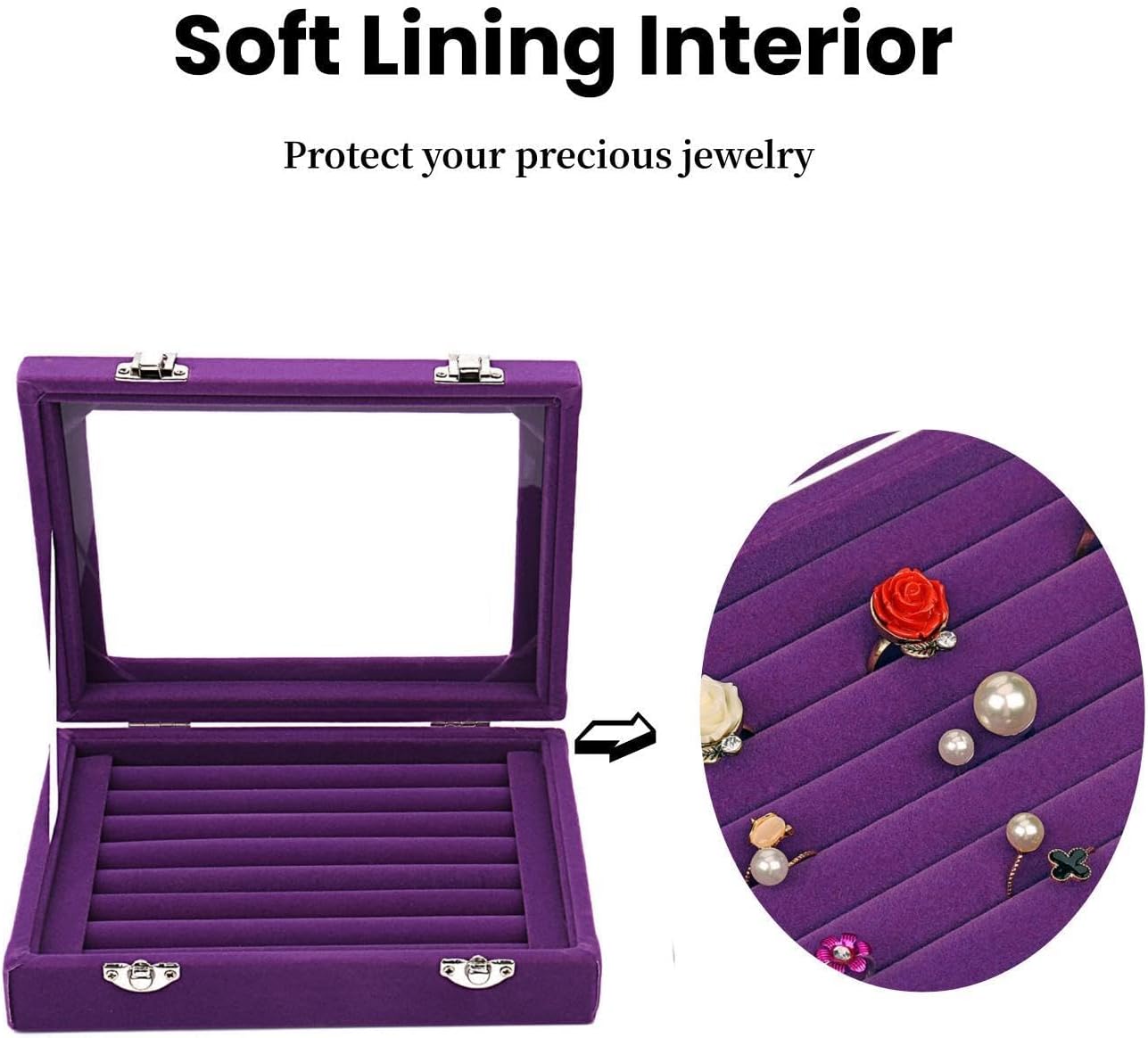 Velvet Glass Jewelry Ring Display Stand Storage Box