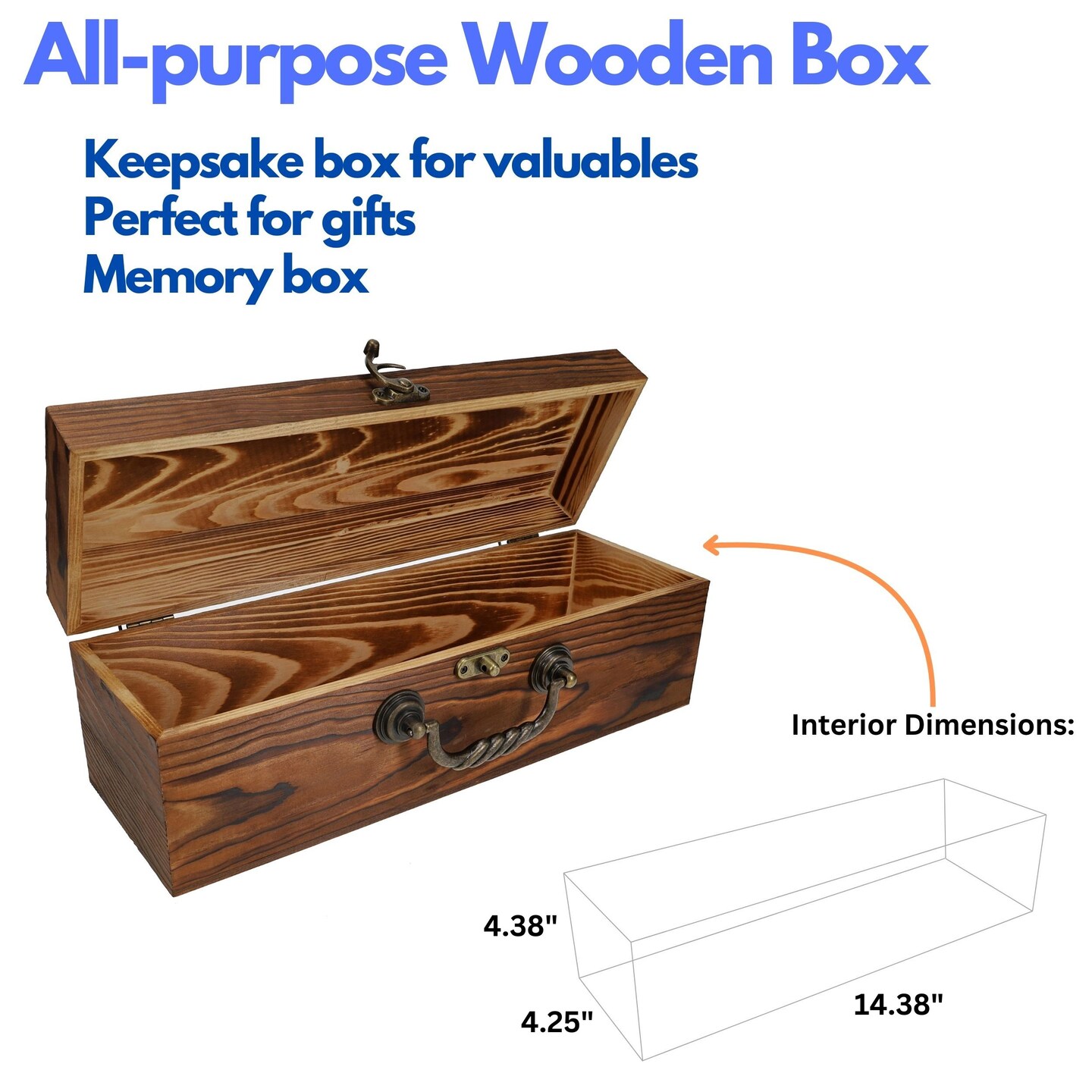 WE Games Wooden Storage Box, Walnut Stained Burnt Wood Finish