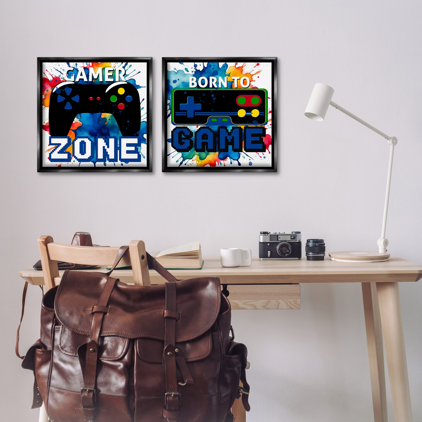 Stupell Industries Gamer Zone on Splash 2pc Floating Frame Set Design by Kim Allen