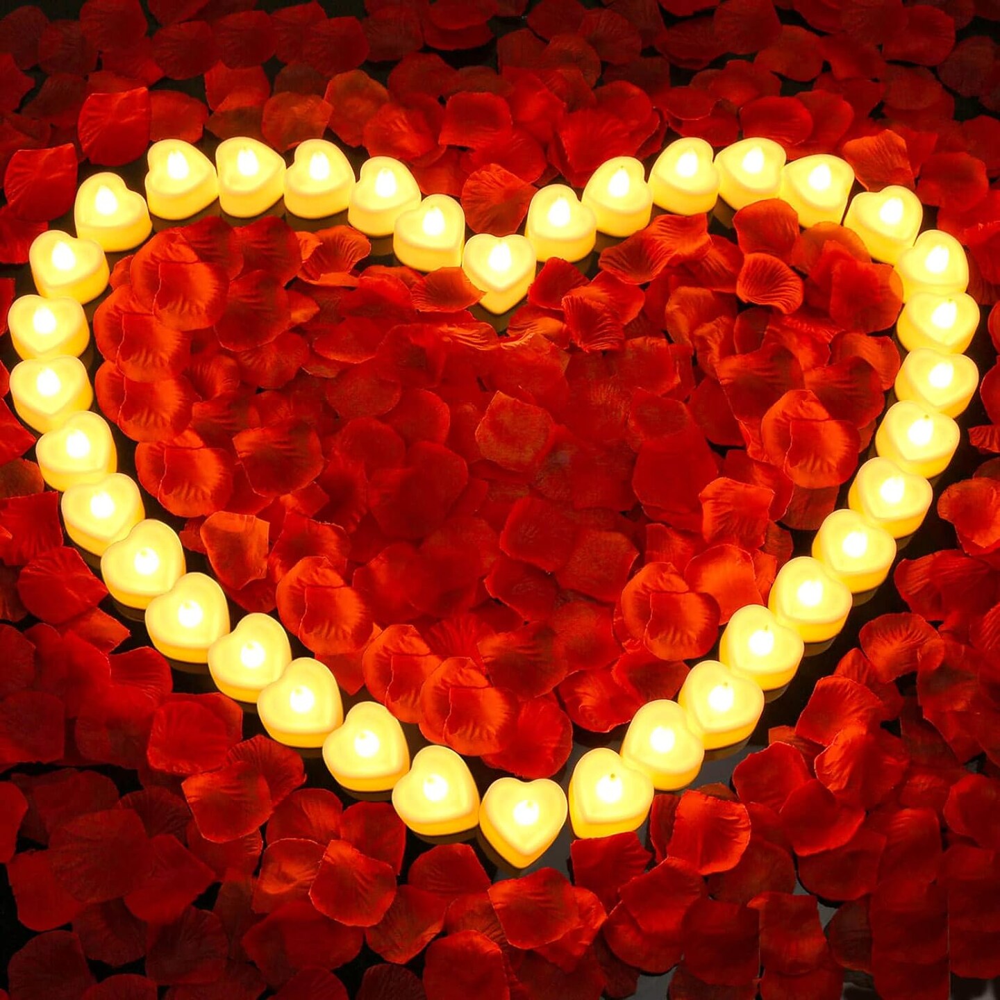 3000Pcs Rose Petals with 36Pcs LED Tea Lights Candles, Rose Petals for Romantic Night for Her Set, Romantic Decorations for Special Night, Valentine's Day, Wedding, Anniversary Decorations