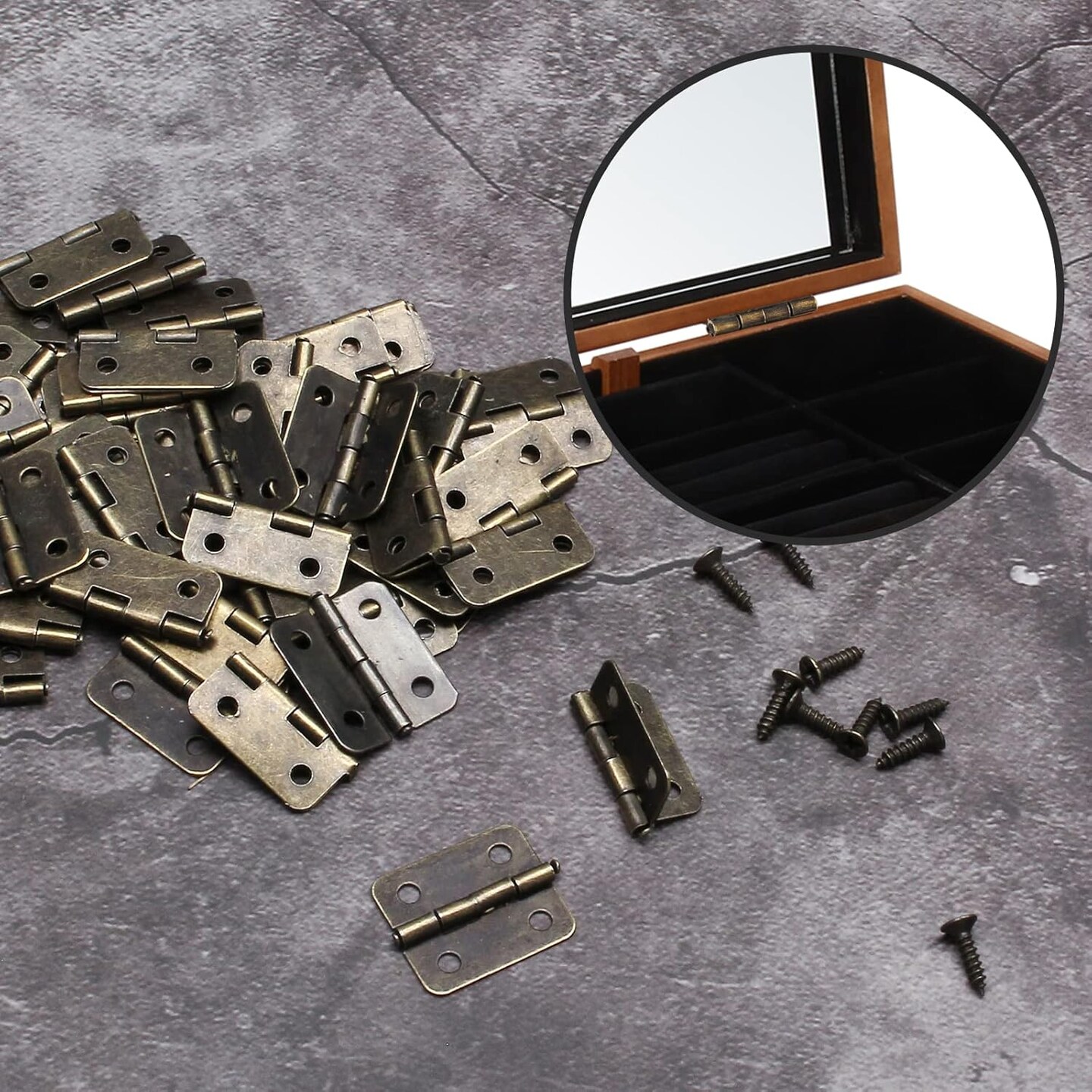 50PCS 18 x 15 mm Mini Hinge for Wooden Jewelry Box Mini Pure Copper Hinges Retro Hinges with 200 Pieces Replacement Screws for Crafts Wooden Box Jewelry Chest Cabinet DIY Accessories