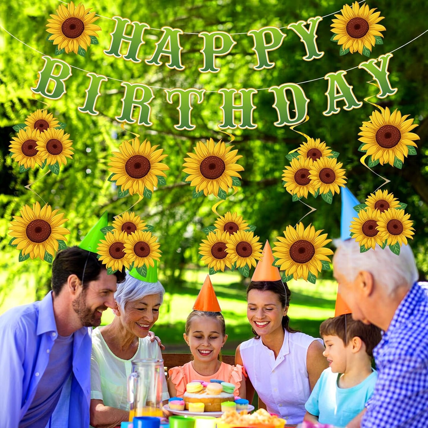 Sunflower Summer Birthday Decorations - Summer Banner &#x26; Yellow Hanging Swirls, Themed Party Decor for Women &#x26; Girls