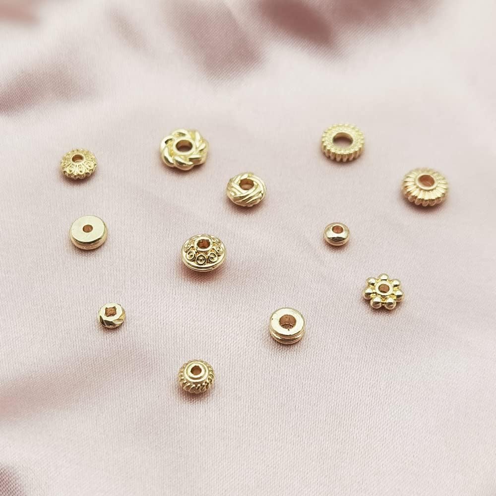 120pcs Spacer Beads Gold Plated Long-Lasting Heishi and Rondelle Bead for Jewelry Bracelet Necklace Making
