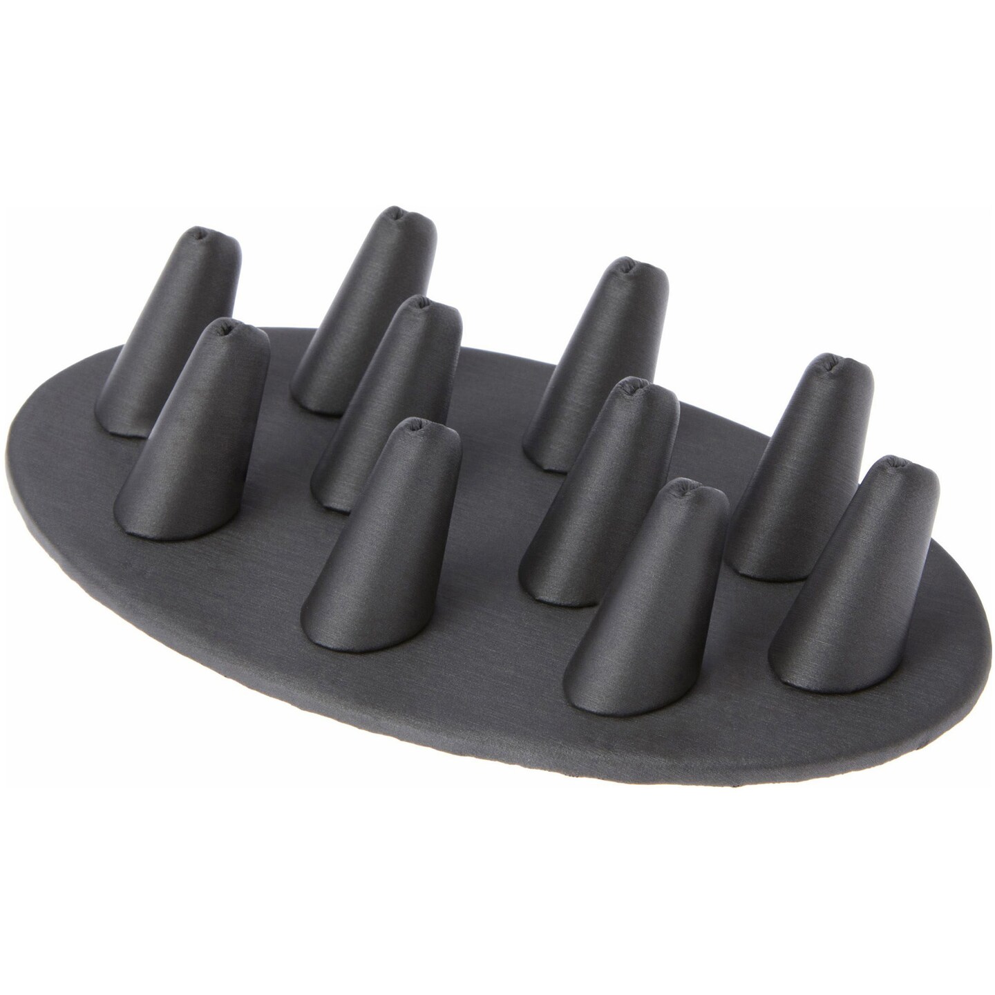 Plymor Gray Faux Leather Ring Finger Display, Ten on Oval Base, 7.5&#x22; W x 4.5&#x22; D x 1&#x22; H