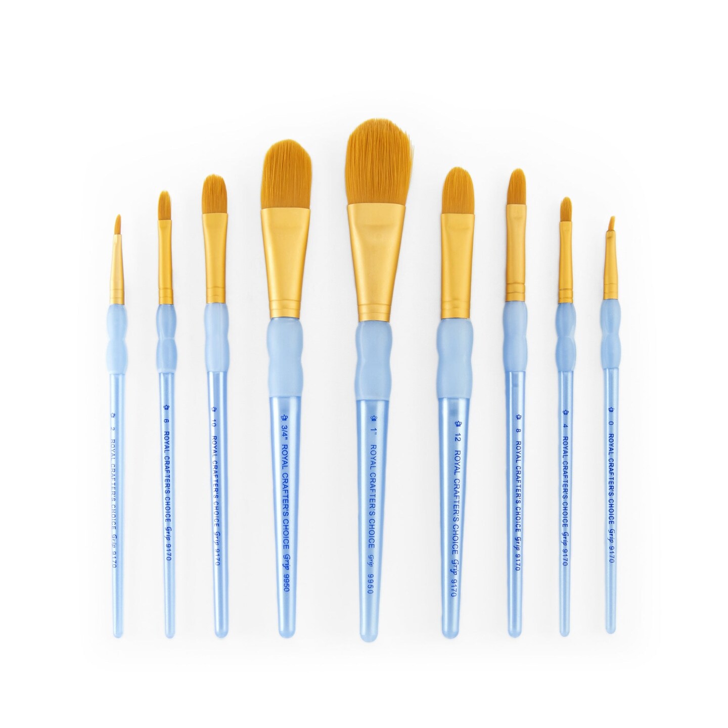 RCC 303 | Crafter&#x27;s Choice&#x2122; 9pc Golden Taklon Filbert/Oval Wash Brush Set